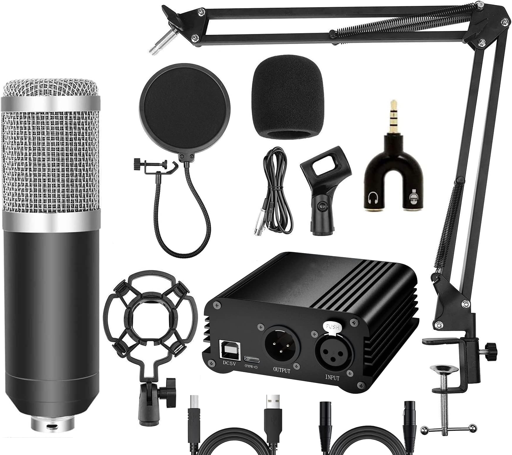 IMAGINEA BM800 condenser microphone with phantom power for podcast recording noise cancellation home studio recording setup full kit music studio accessories for gaming recording, broadcasting mic