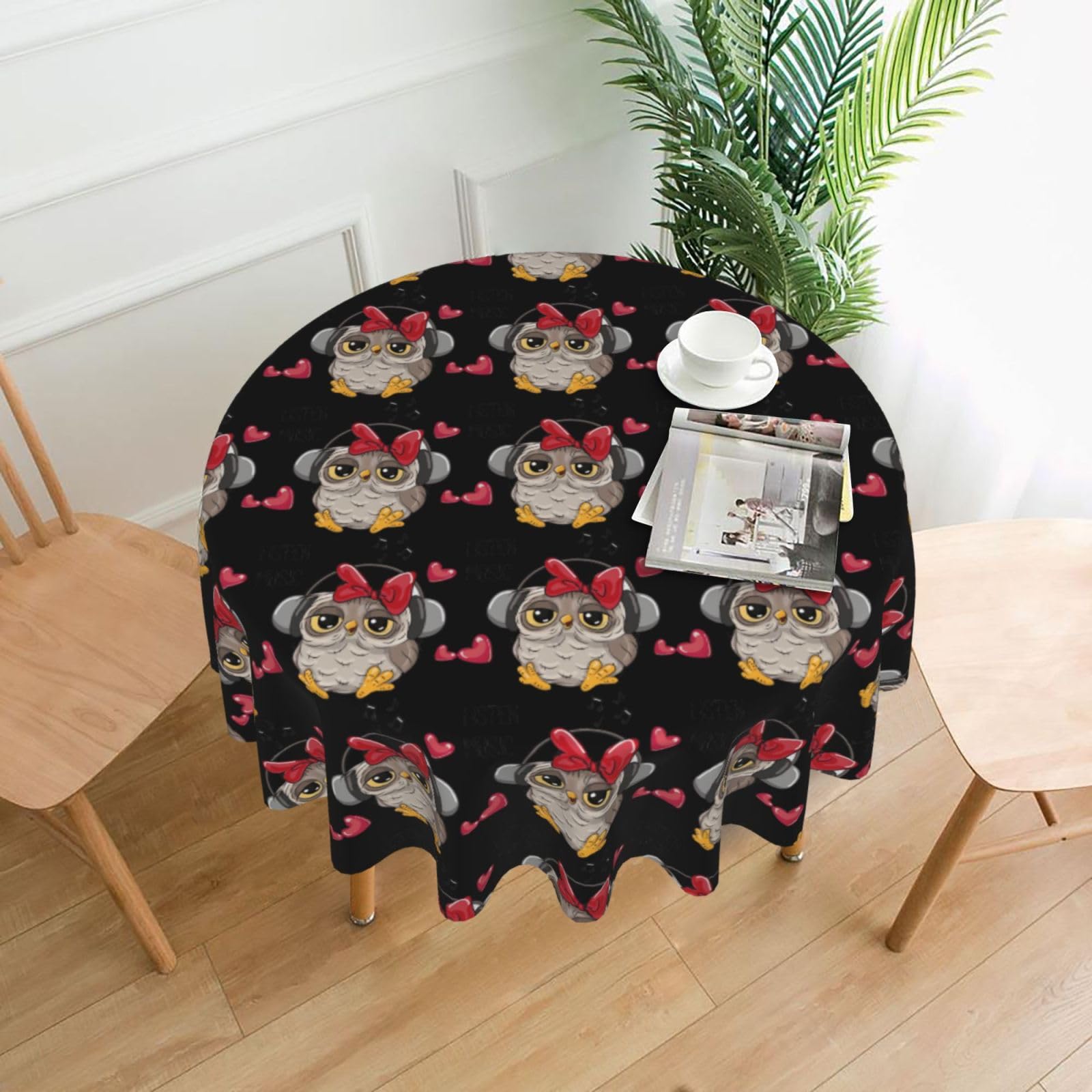 WHJSHOP Love Owl Prints Round Table Throw 60 Inch – Waterproof Table Cover for Dining, Coffee Tables, Parties & More - Soft, Wrinkle-Resistant Table Layer