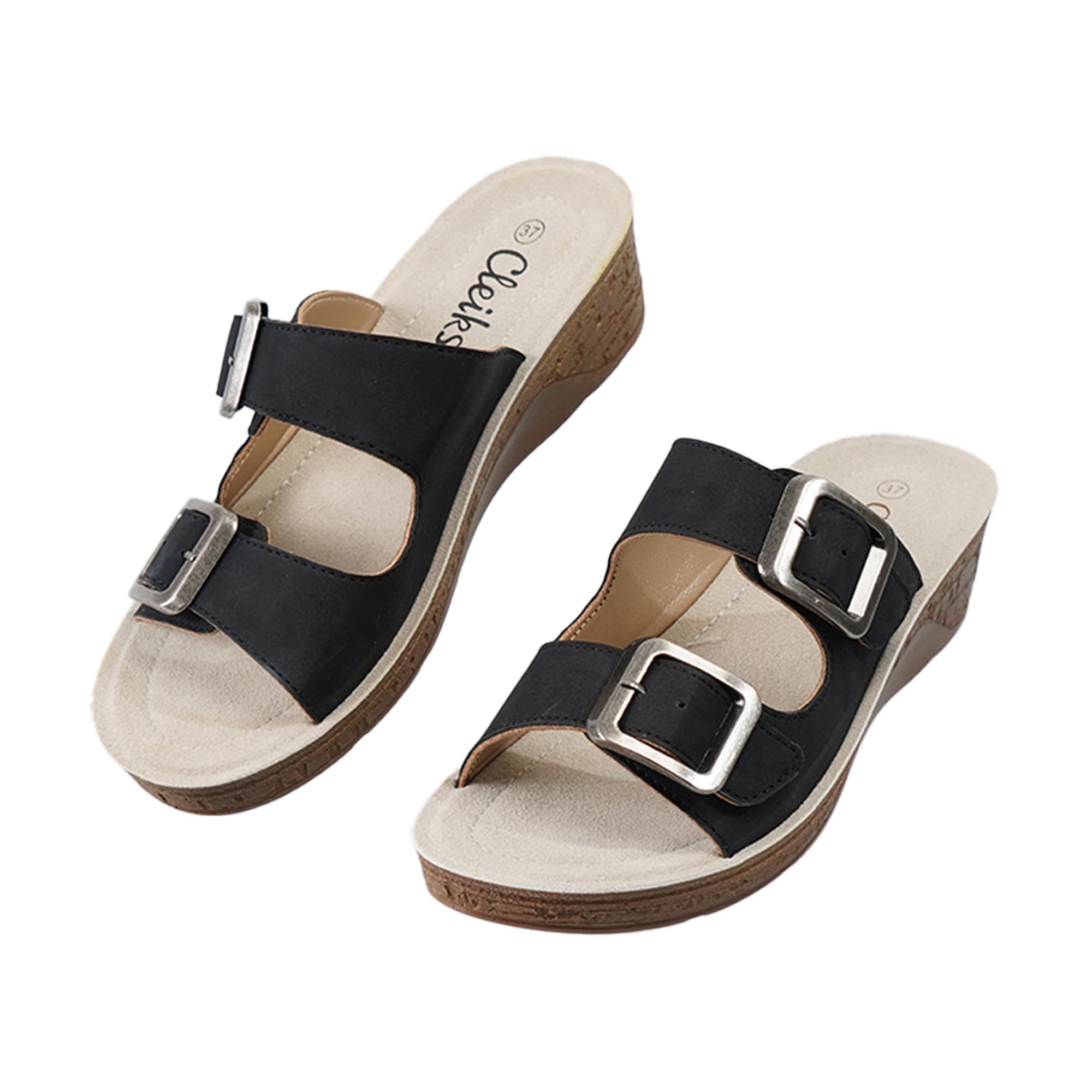CLEIKS Pantoletten Damen Pantoffeln mit Schnalle Sandalen Slipper Weit Sommerschuhe Orthopädische Schuhe Schlappen