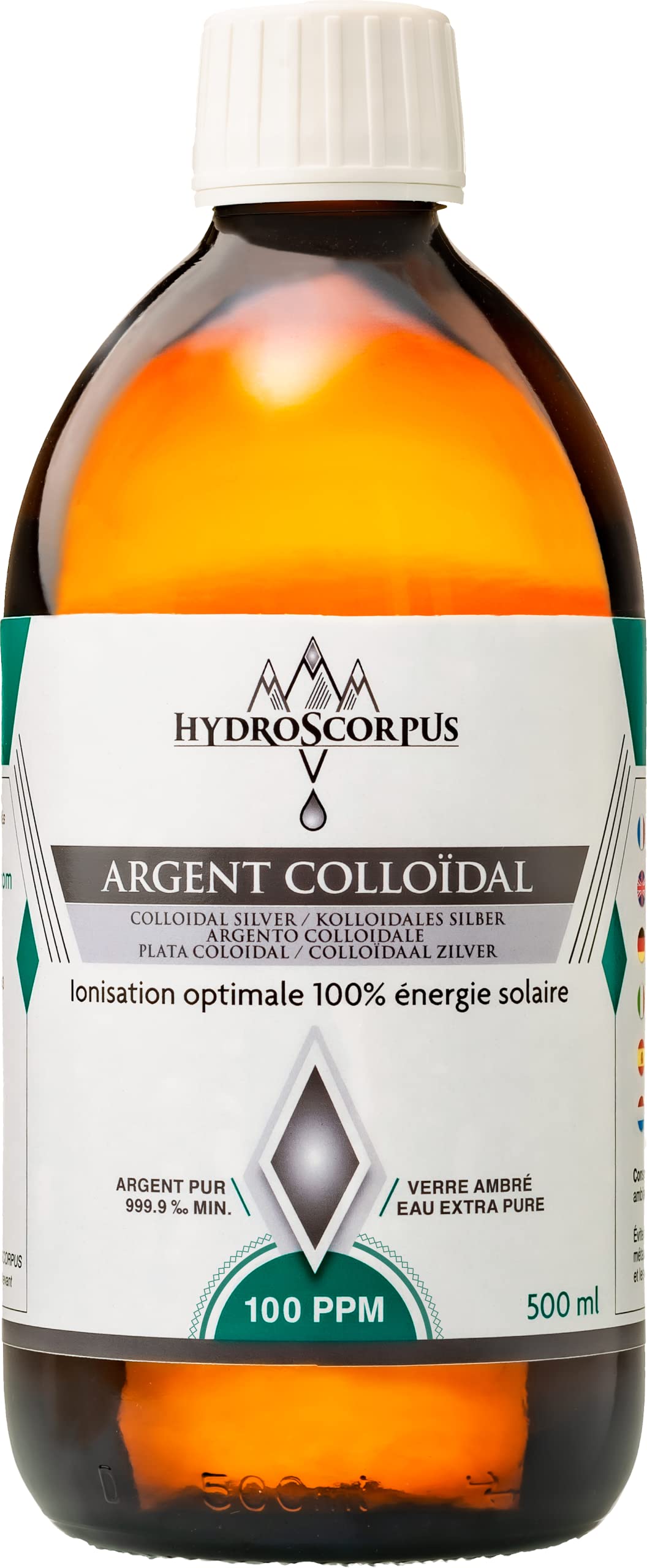 Argent Colloïdal 100PPM 500ml BOUTEILLE VERRE ●Fabriqué en FRANCE●Oligo élément Bio Disponible 100% Naturel ●Ionisation 100% énergie solaire●Protections Produits 100% compostables …