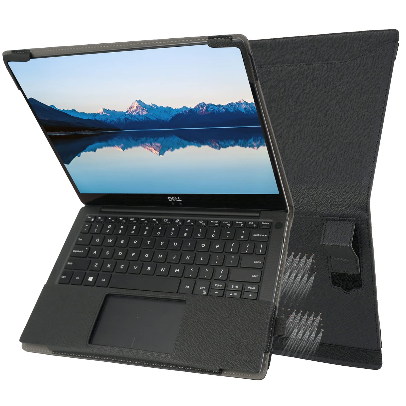 TYTX PU Leather Folio Book Cover Case Compatible for 2018~2022 13.3" Dell XPS 13 9370 9380 9305 7390 non-2-in-1 Notebook Computers ONLY, Protective Folio Book Cover with Vents and Stand, Black