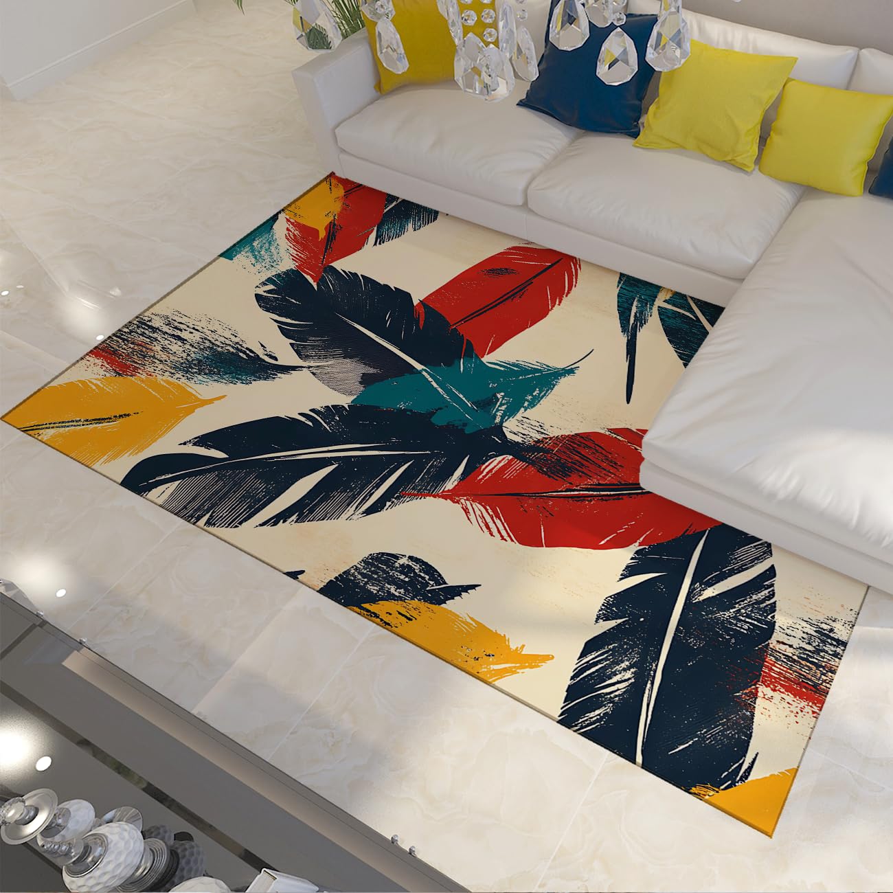 Natura inspirowany piórami dywan antypoślizgowy nadruk Tpr Back Southwest Aztec Washable Dywan do sypialni 60 x 120 cm