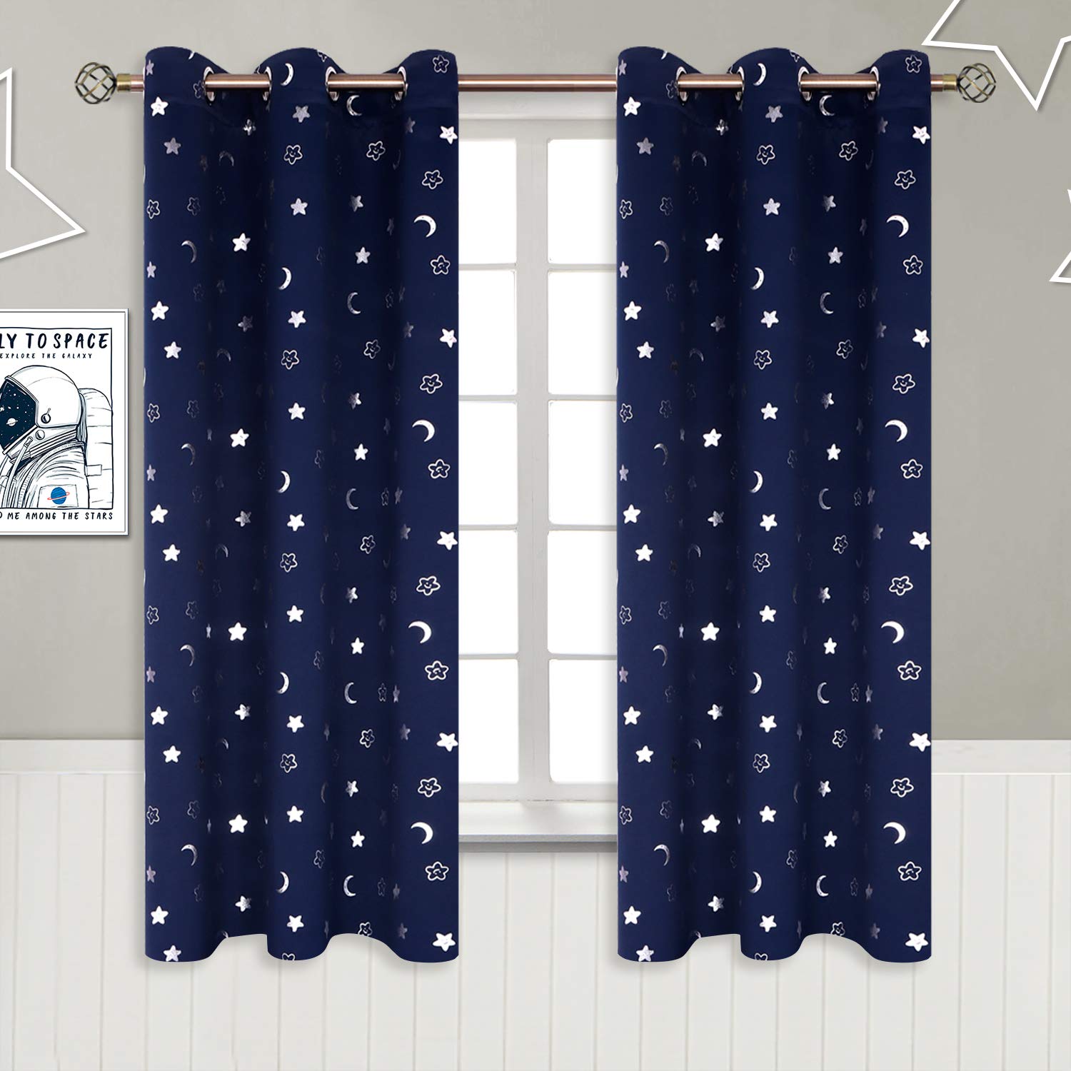 BGment Blackout Curtains for Kids Bedroom 63 Inch Long - Navy 2 Panels