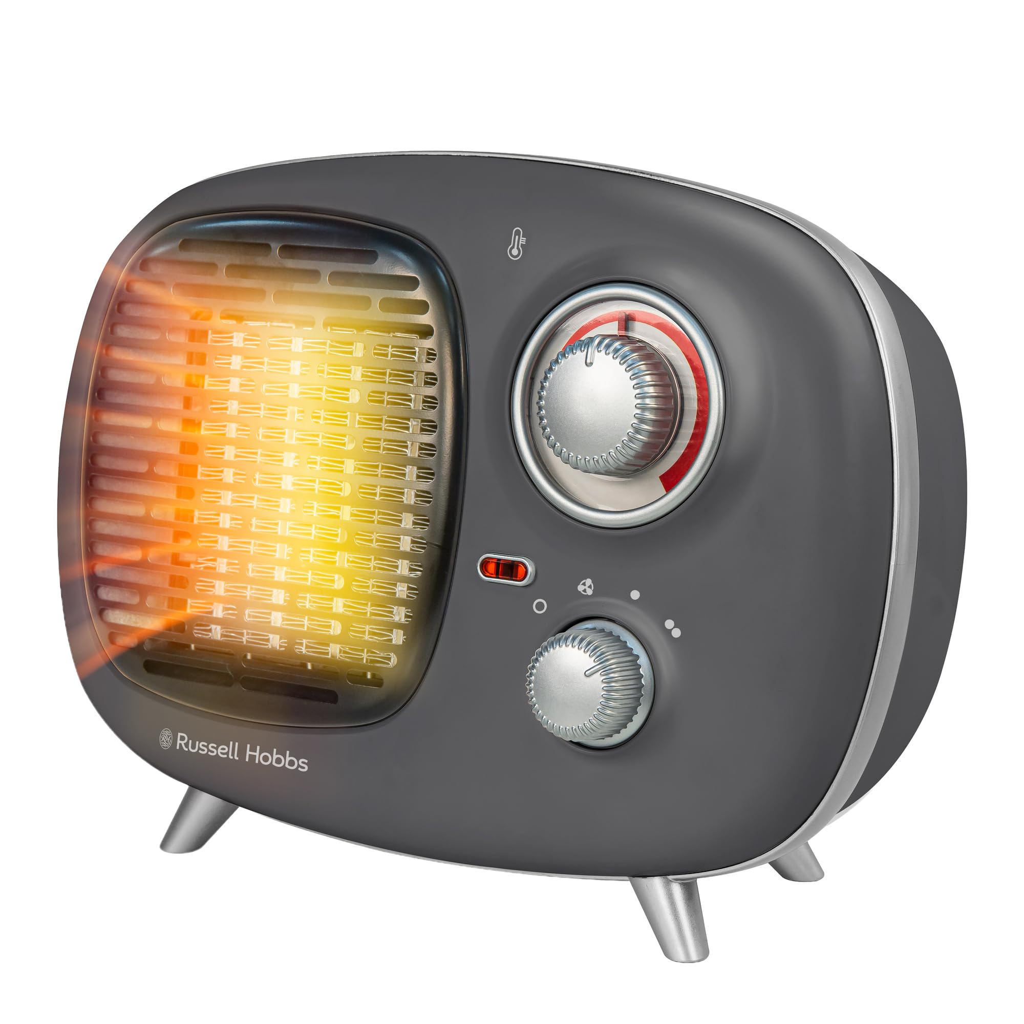 Russell Hobbs Grey Rhretptc2001g 1.5Kw Retro Portable Ceramic Electric Heater In 2 Heat Settings, Adjustable Thermostat, 15M2 Room Size, 2 Year Guarantee