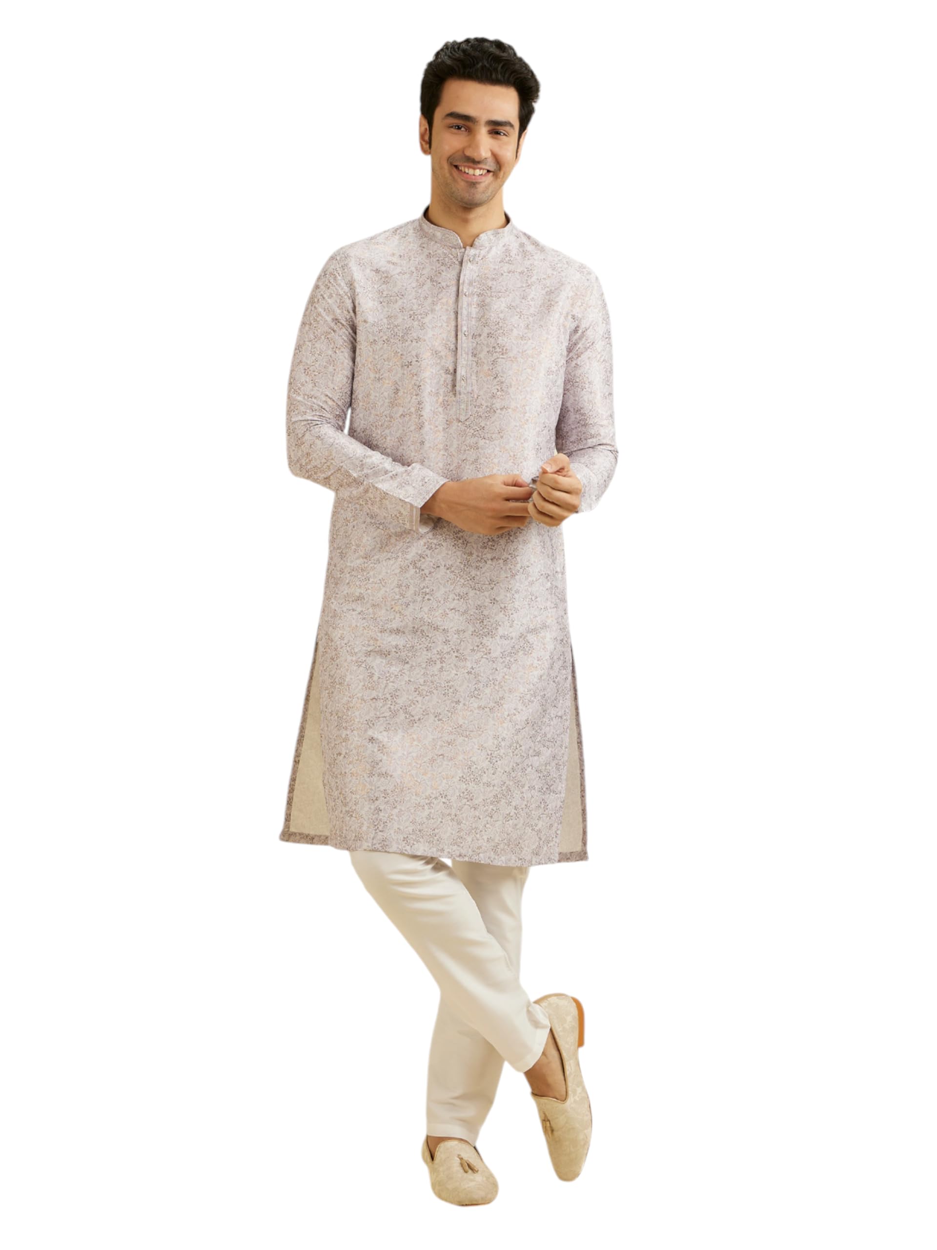 manyavar Men's Art Silk Bel Buti Printed Kurta Set (2pcs)-picture-30