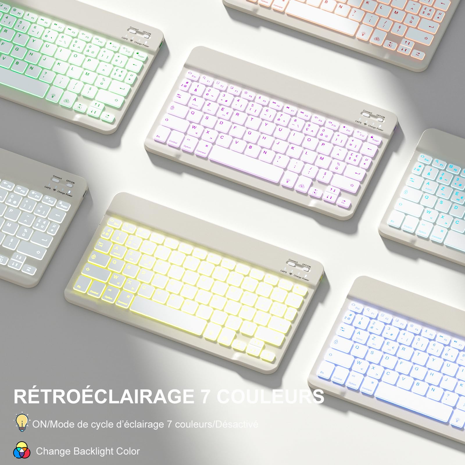 Vobafe Coque Clavier iPad Air 11 Pouces M4 2026/M3 2025/M2 2024, Air 10.9" 5ème 2022/4ème 2020, Etui Détachable Keyboard 7 Couleurs Rétroéclairées avec Porte Crayon, AZERTY Layout, Gris Clair