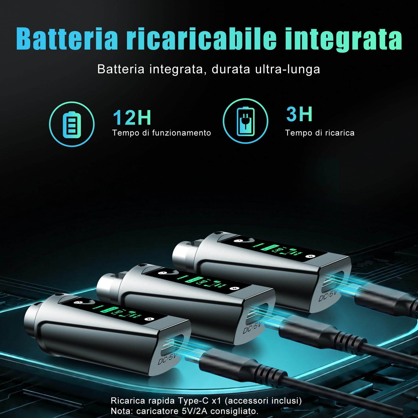 Aveek Trasmettitore/Ricevitore Wireless XLR per Micro Dinamica,portata 60m | <2 ms Latenza,Segnale Stabile, 12h Batteria, Associazione Automatica, Microfono Wireless Adattatore per Mixer Studio Chiesa