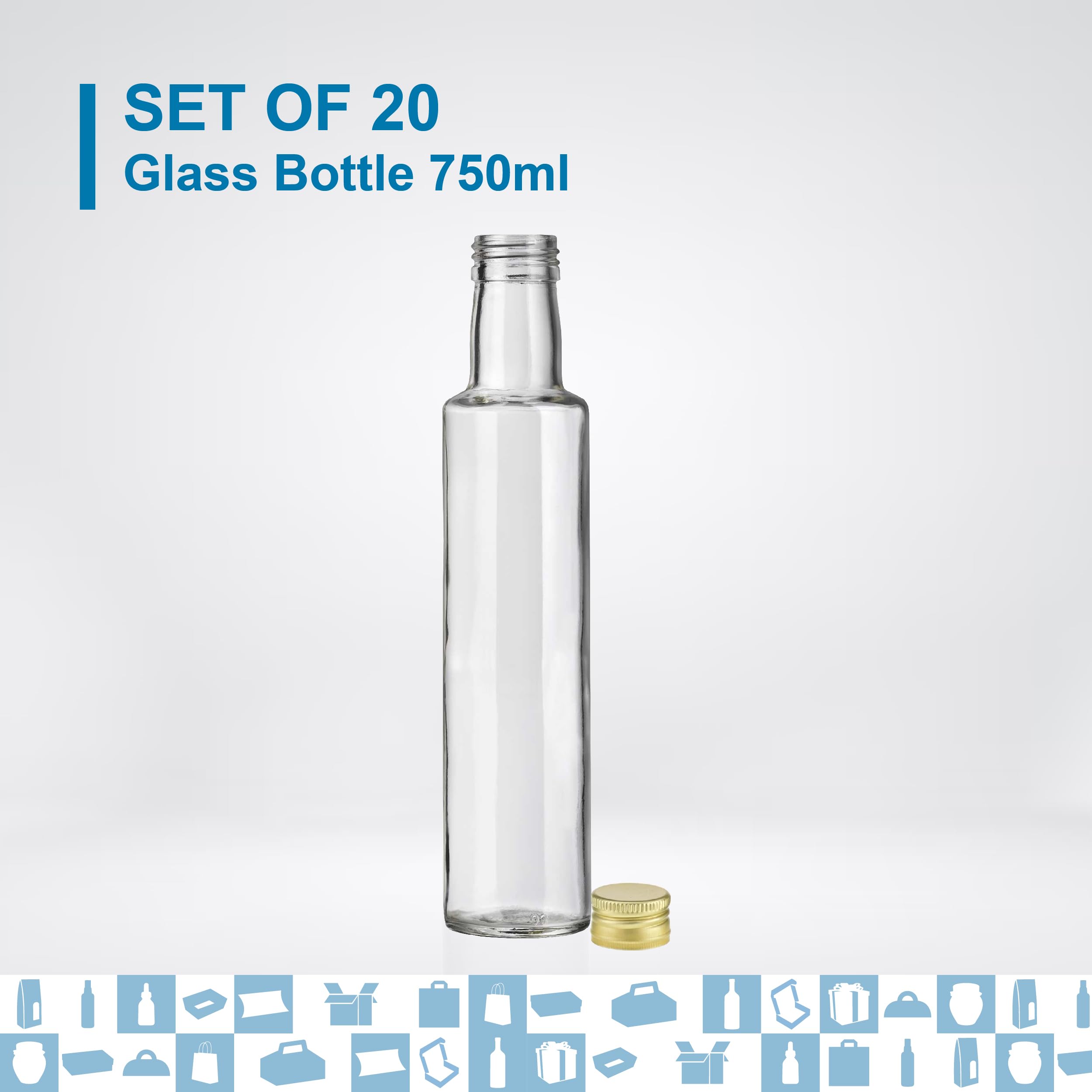 Espirito Rebelde - 20 botellas de vidrio oscuro 750 ml con tapón de rosca dorado - aceite de oliva, vinagre, alcohol - aceitera de cristal