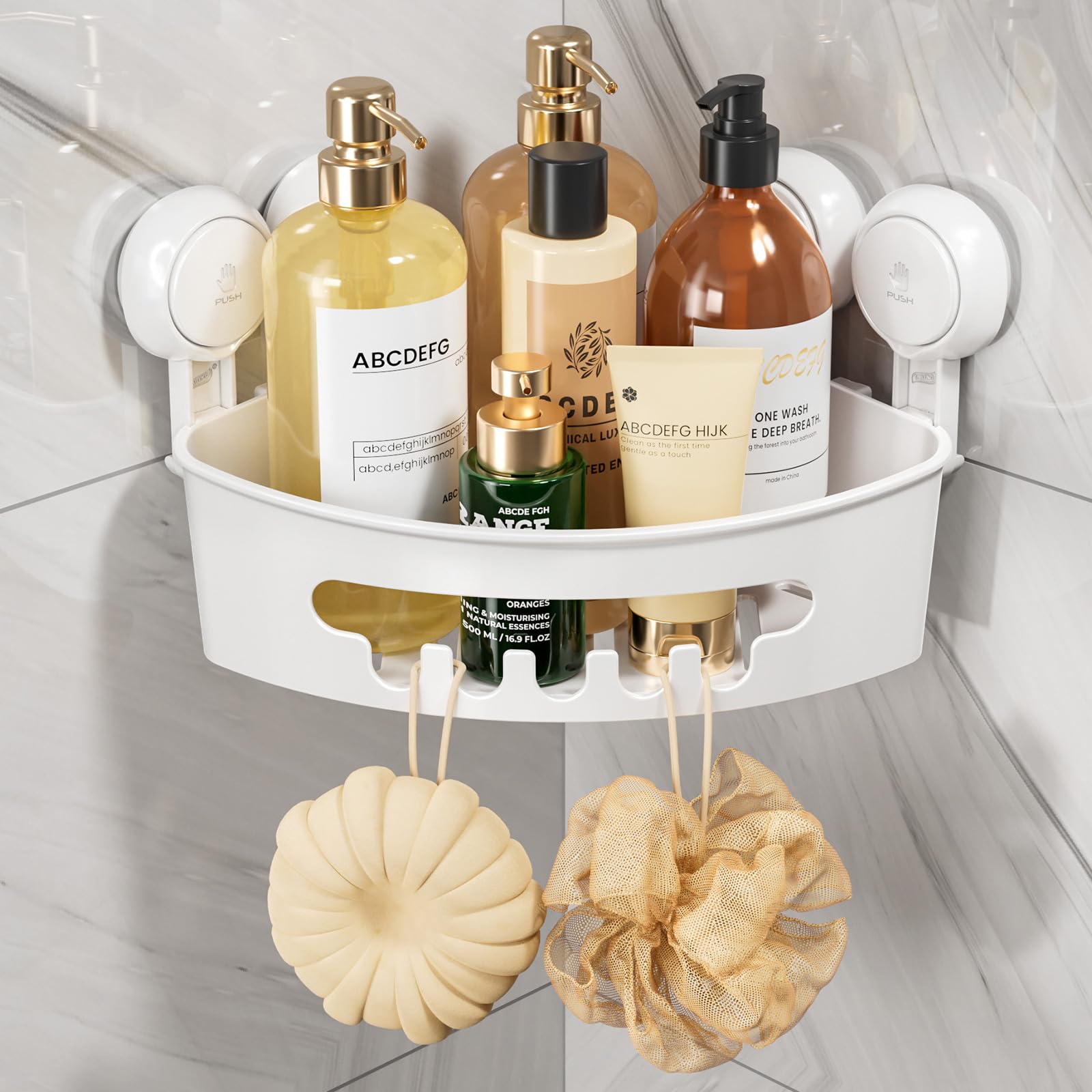 TAILI Corner Shower Caddy with Suction Cups, ABS Plastic White