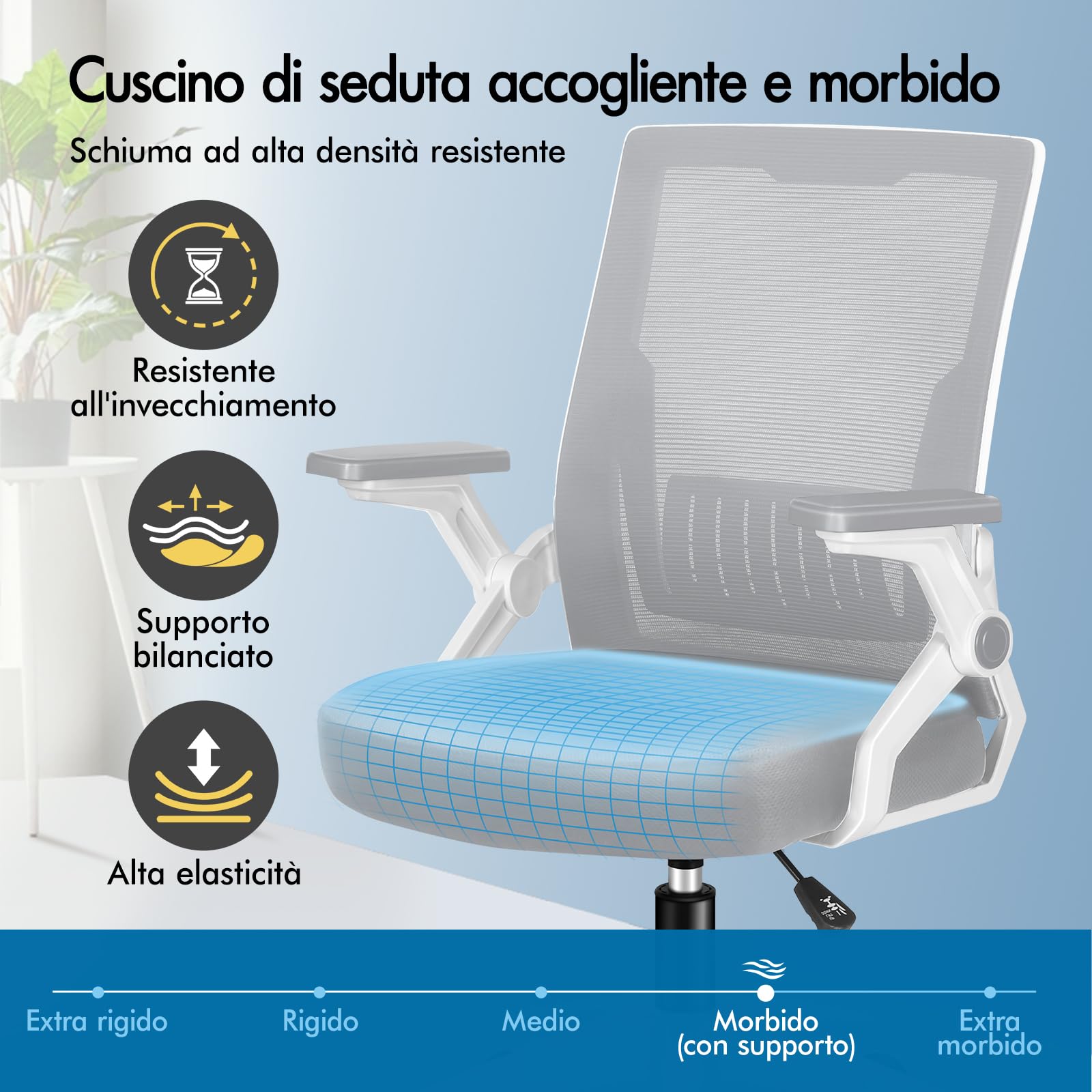 ALFORDSON Sedia Ufficio con Supporto Lombare, Sedia Scrivania Ergonomica con Braccioli Pieghevoli in Rete Traspirante,Altezza Regolabile e Schienale Inclinabile con Ruote Girevoli(Bianca e grigia)
