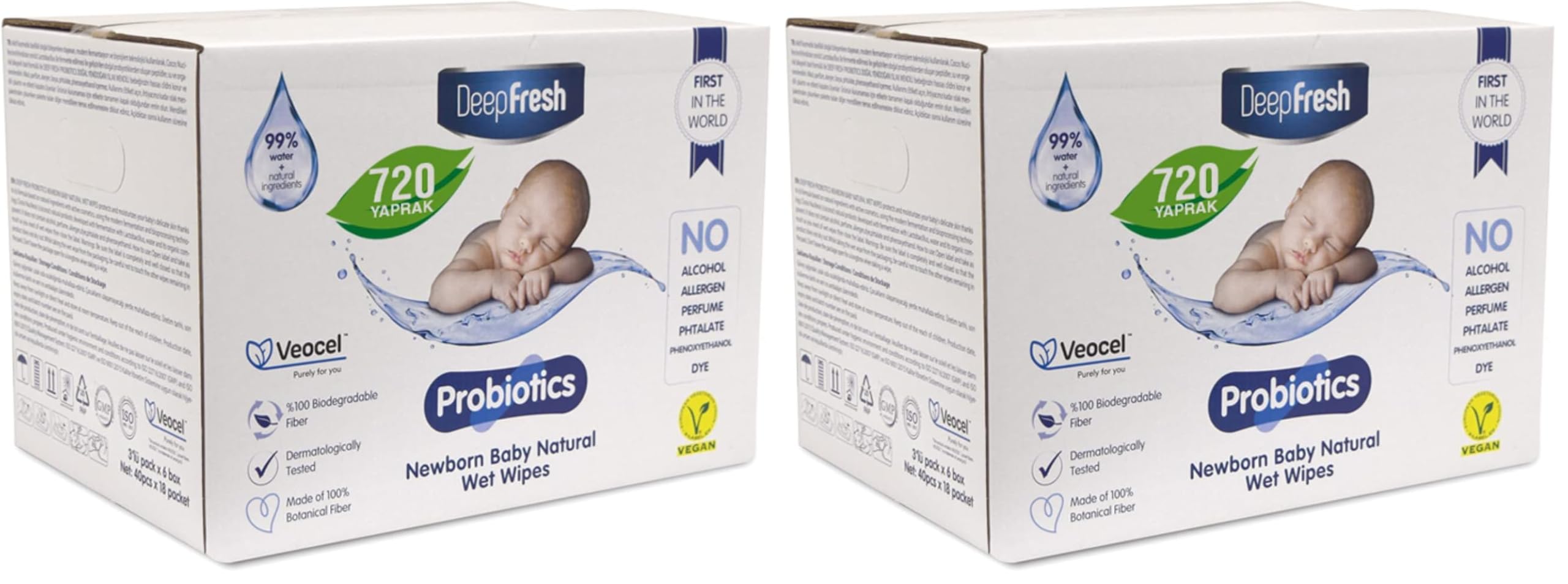Deep Fresh Probiyotik Alkolsüz Parabensiz Yenidoğan Bebek Islak Mendili 720 Yaprak (18 x 40 Adet) (2 paketi)