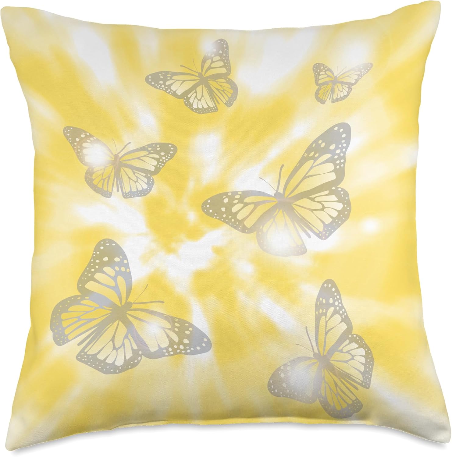 Light Yellow and Gray Aesthetic Butterfly and Tie Dye Throw Pillow