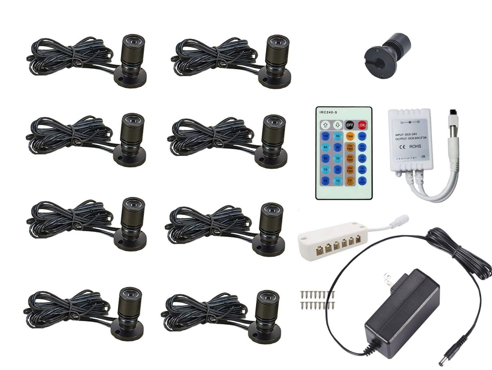 Xking 1.5W 12VDC Dimmable LED Mini Spotlight Jewelry Showcase Display Lights Black Shell Surface Mount with Wireless IR Dimmer (Pack-8,Warm White)