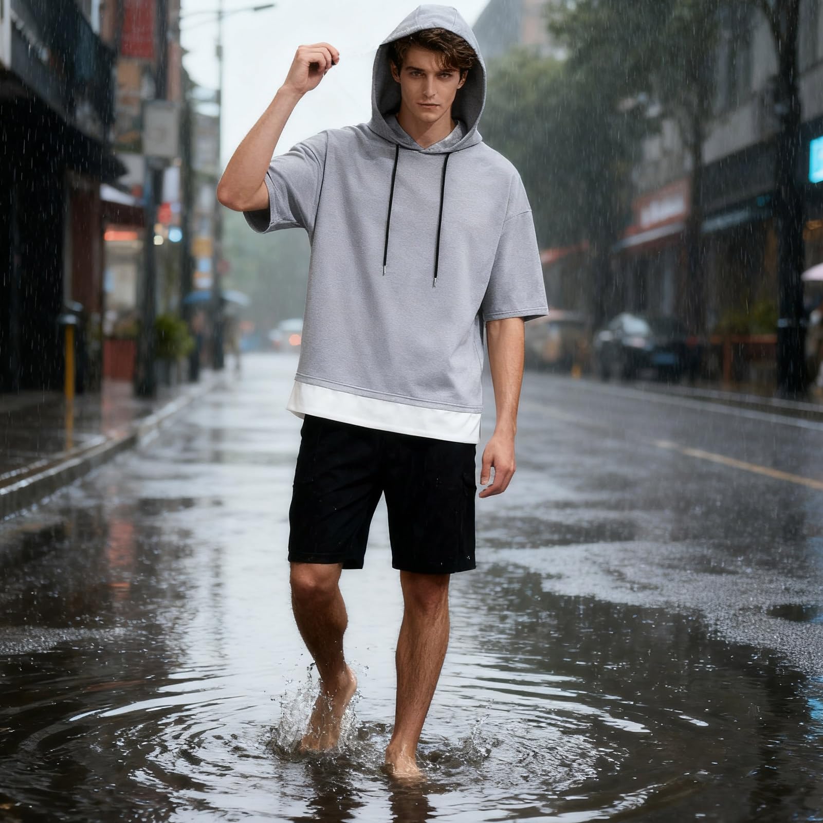 Homme Sweat Manches Courtes Tee Shirt Décontracté Sweats à Capuche Hoodie