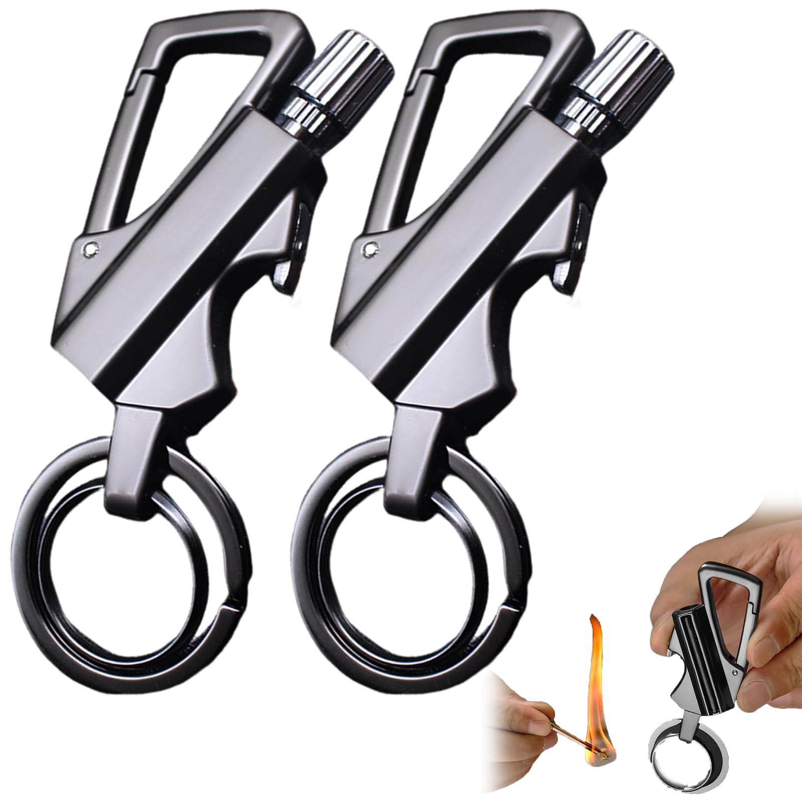Permanent Match Infinity Lighter, with Multitool Keychain Bottle Opener, Waterproof Matches, Reusable Keychain Lighter, Camping Tool, for Outdoor Survival, for Men Gifts (Black-2pcs)