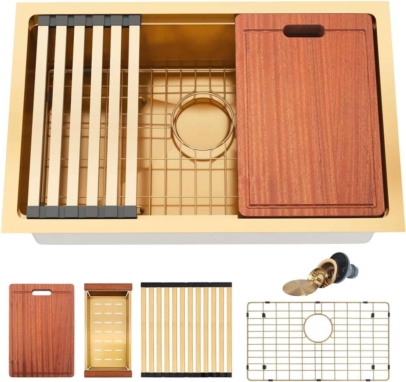 Stainless Steel Kitchen Bar Sink,RV Kitchen Sinks,Single Bowl Kitchen Sink (Gold, 27 X 18 inch)