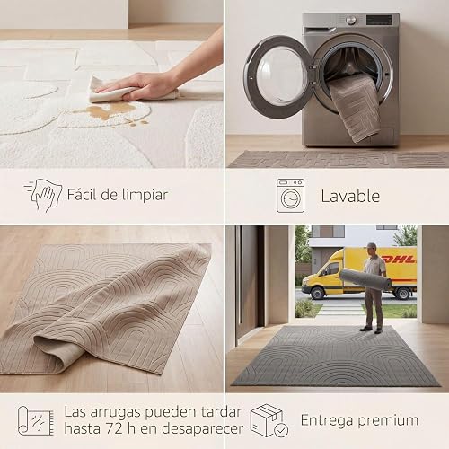 TT Home Shaggy Tapis Chambre Haut Poil Bohème Scandi Abstrait Unis Lavable Geometrique, Crème 1, 200x280 cm - 4