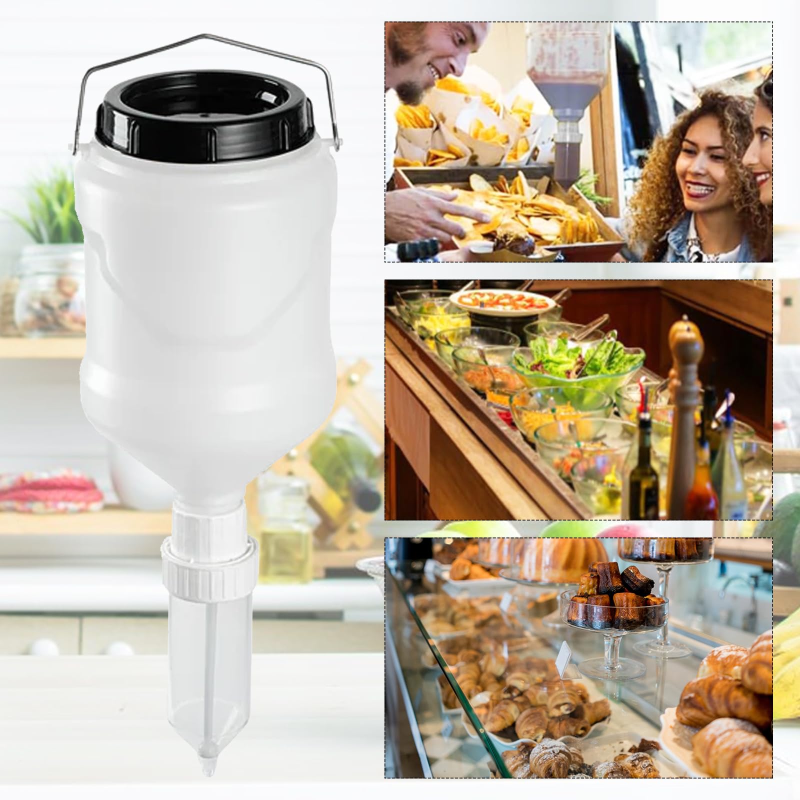 Bottiglia Squeeze per Salse da Appendere, Dispenser per Salse da 3 Litri, Bottiglia Squeeze Ricaricabile Dispenser per Ketchup - a Prova di Perdite per Spezie, Senape, Mayo, Salse piccanti