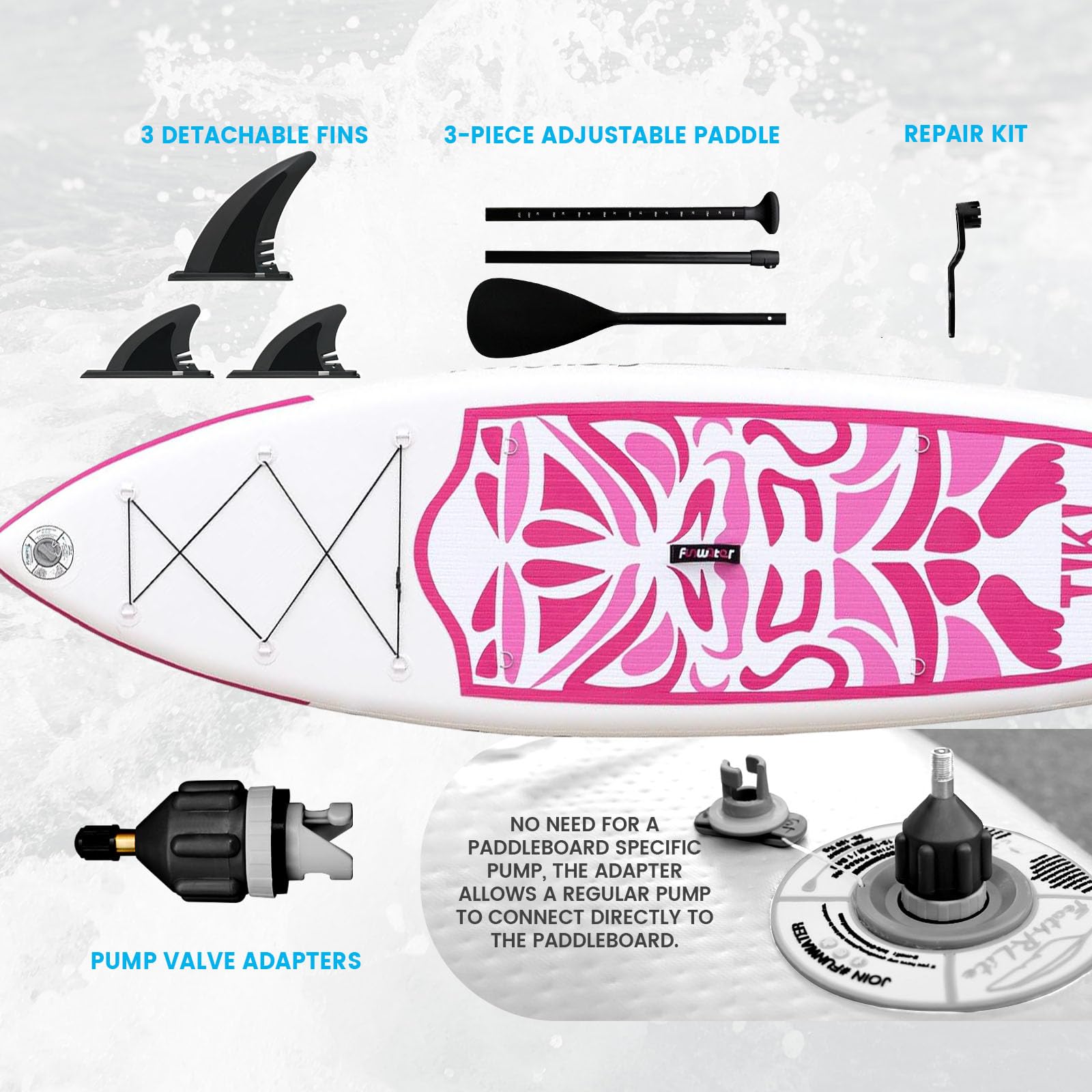 FunWater Tavola SUP Gonfiabile Surf Paddle Board Inflatable, Ultralight SUP per tutti i livelli con Due Accessori Tipo