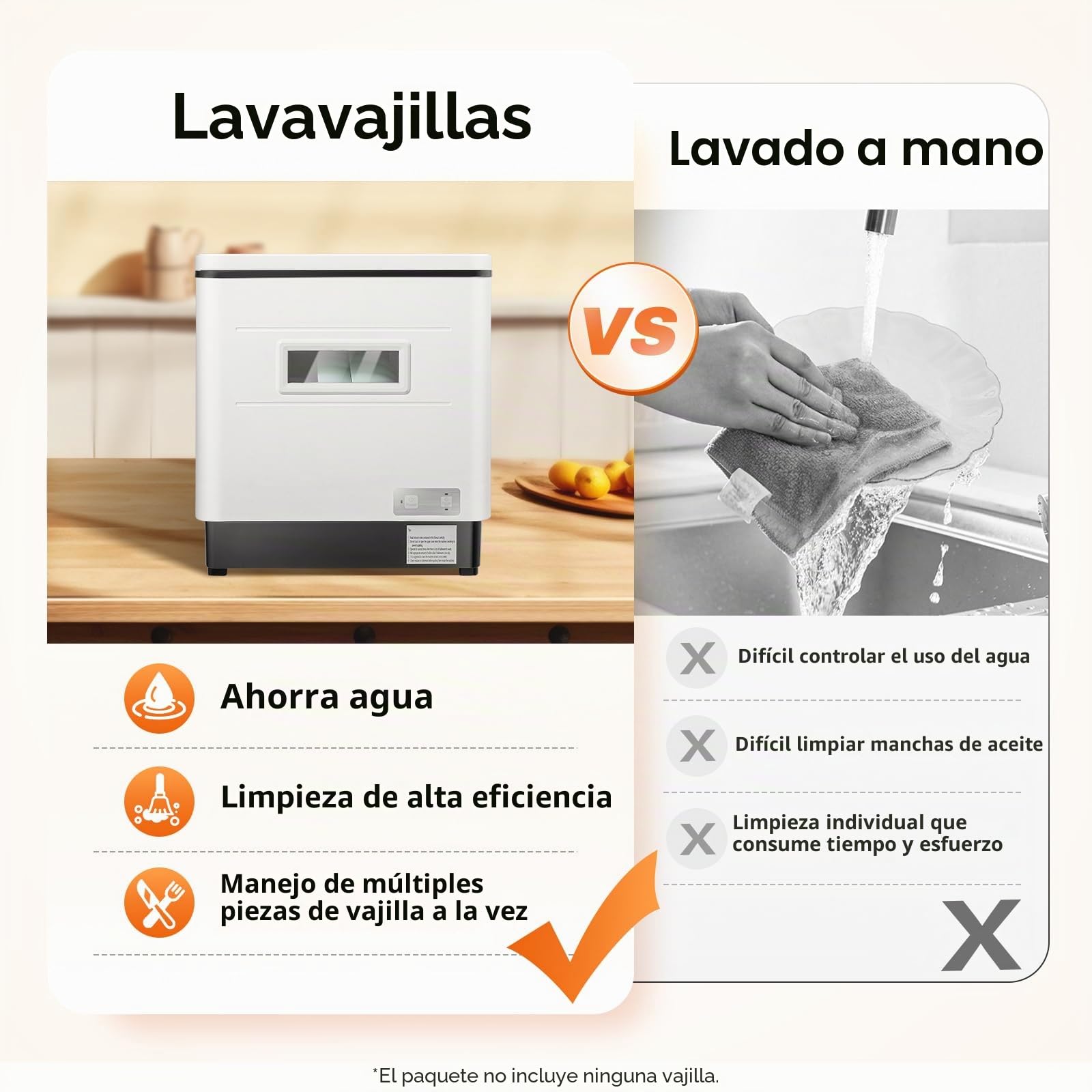 Mini lavavajillas de 1500 W, acero inoxidable, portátil, totalmente automático, esterilización a alta temperatura, color blanco.