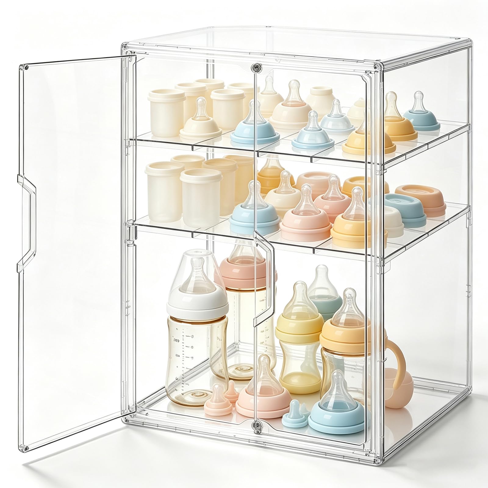 3 Tier Acrylic Baby Bottle Organizer Clear Plastic Bottle Storage Container