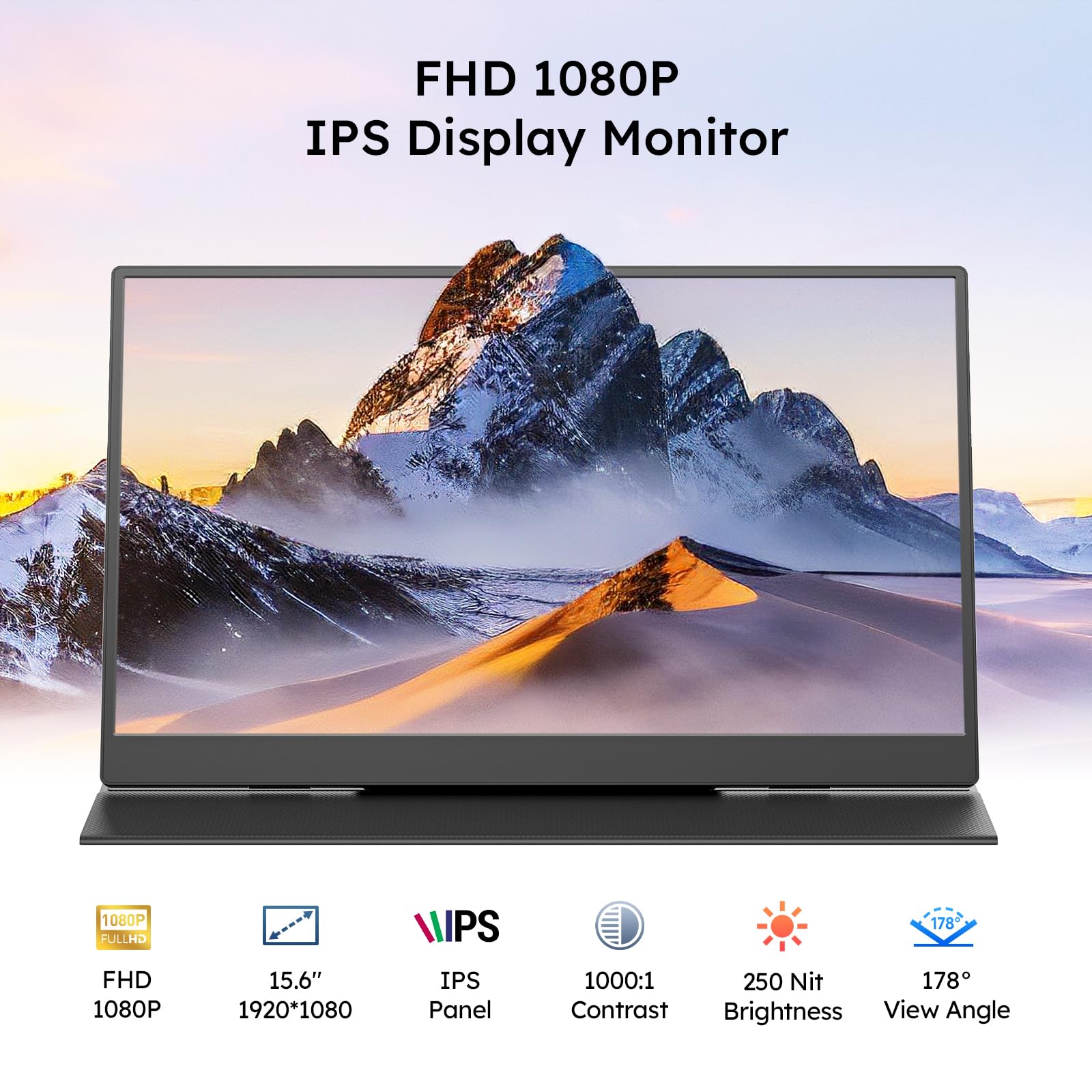 Dopesplay Portable Monitor, 15.6" 1080P FHD Second External Monitor with Carry Case, Travel Monitor with USB-C Mini HDMI Port, Compatible with Laptop/Mac/PC/Gaming Device - 2