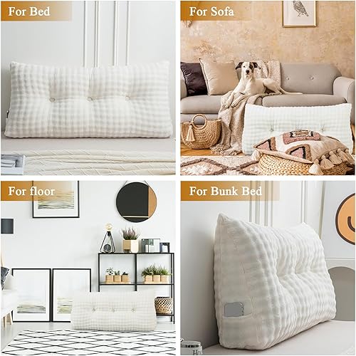 Miniatura 7 de Wenqik Almohada de cuña triangular para cabecero de cama, respaldo de lectura, almohada de cuña con funda extraíble, soporte trasero para litera