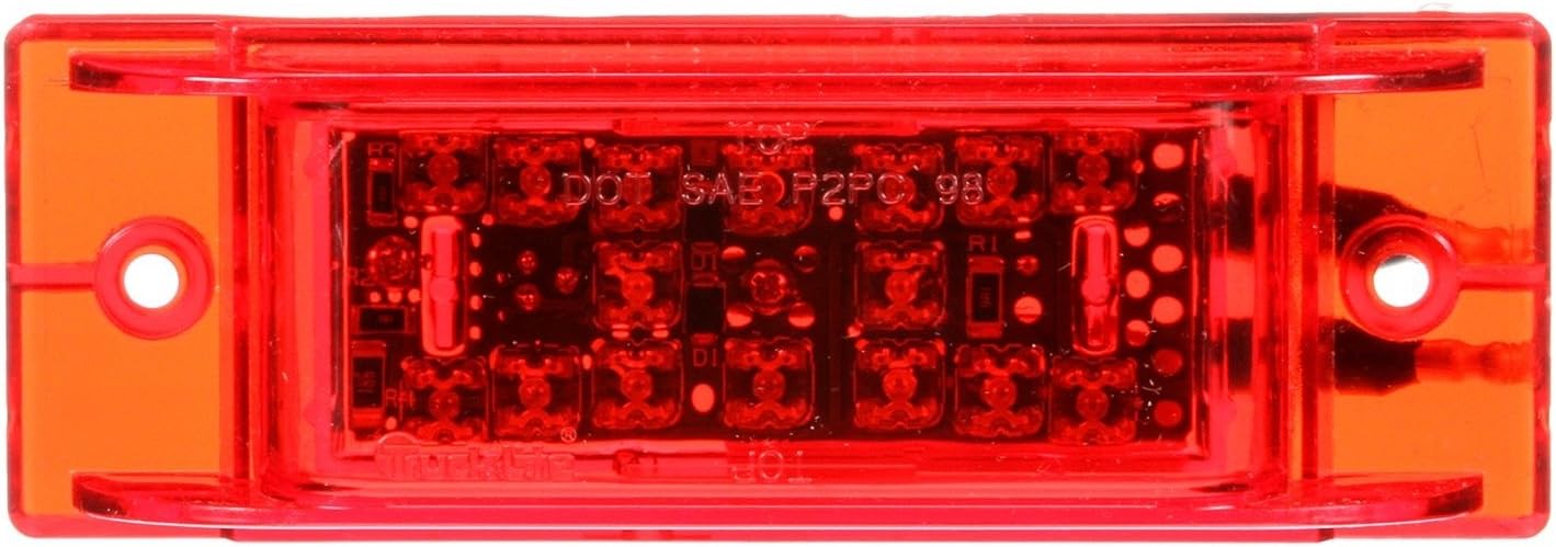 Truck-Lite 21271R High Mounted Stop Light (21 Series, LED, 16 Diode, Rectangular Red Polycarbonate, Bracket Mount, Hardwired, .180 Bullet, 12V)