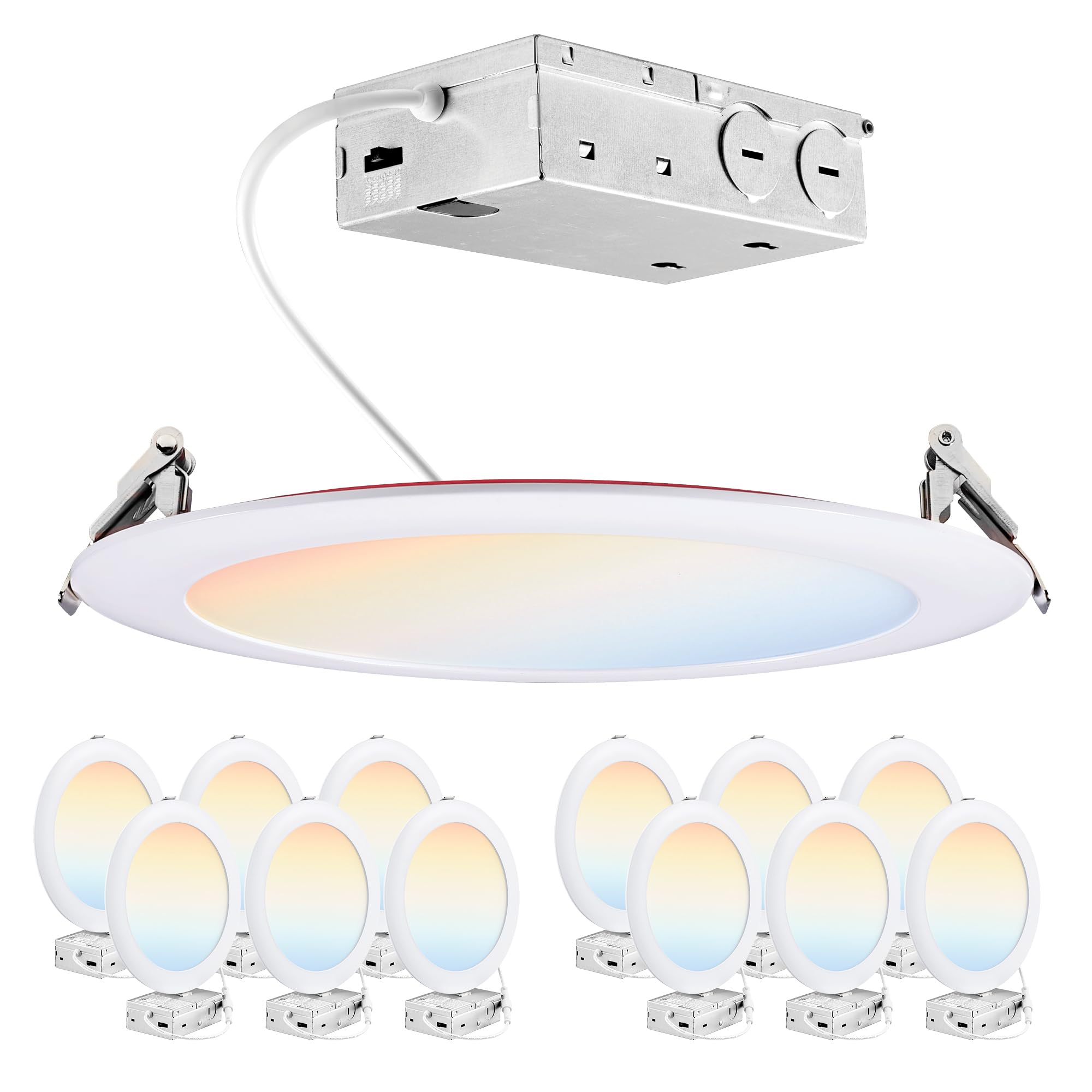 PARMIDA (Pack of 12) 8 Inch 2HR Fire Rated LED Recessed Light, ETL, 5 Colors Selectable 2700/3000/3500/4000/5000K, 18W Dimmable Ultra Thin Wafer Gray Free, with-image-40