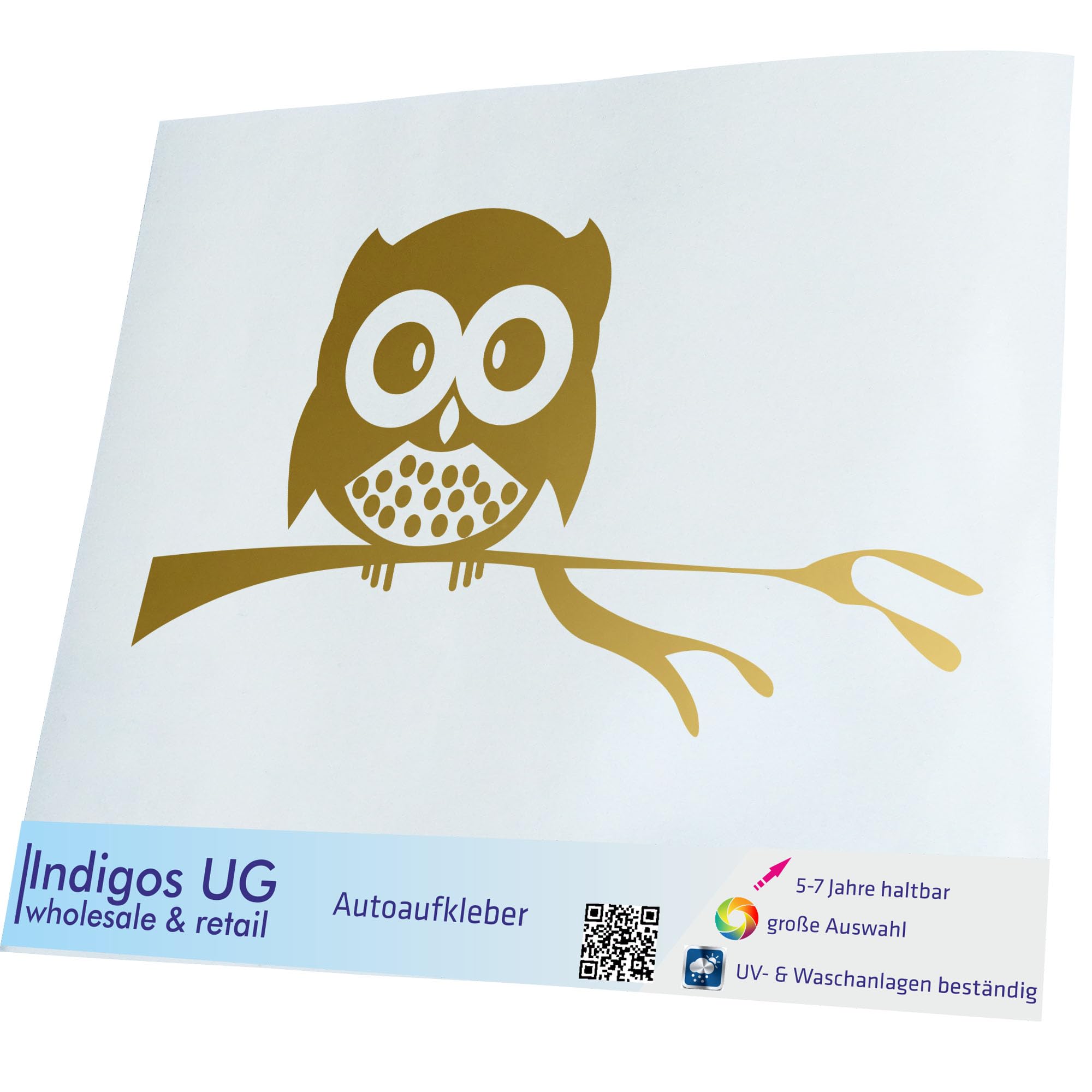 INDIGOS UG Autoaufkleber Eule – Weiß, Konturgeschnitten (121x84 Mm) Für Auto, Fenster & Mehr (UV-beständig)