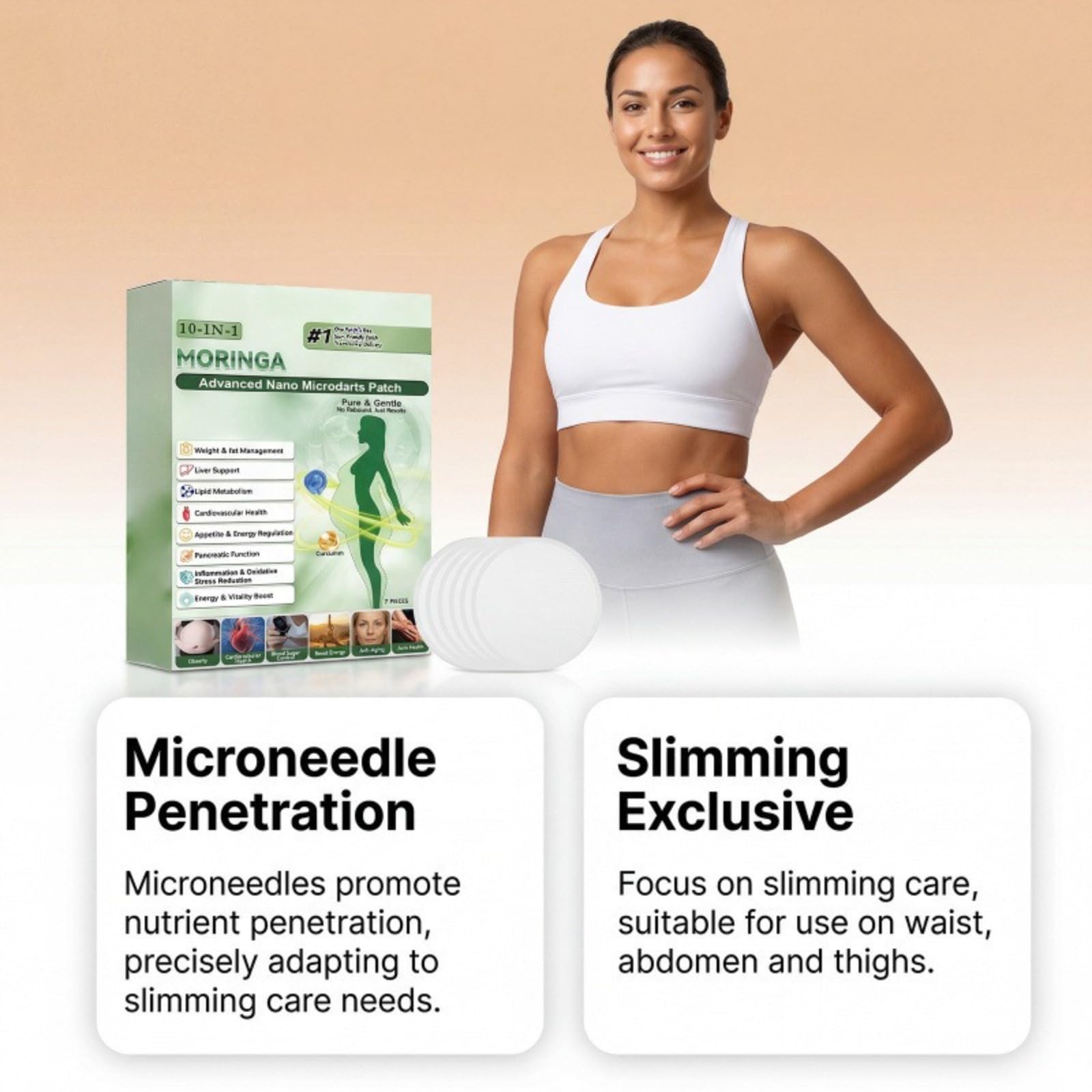 Moringa 10 in 1 patch dimagranti per il corpo – Patch dimagranti a nano-micro aghi contenenti berberina e NAD+ – Ingredienti naturali Rassoda la pelle Adatto per uomini e donne