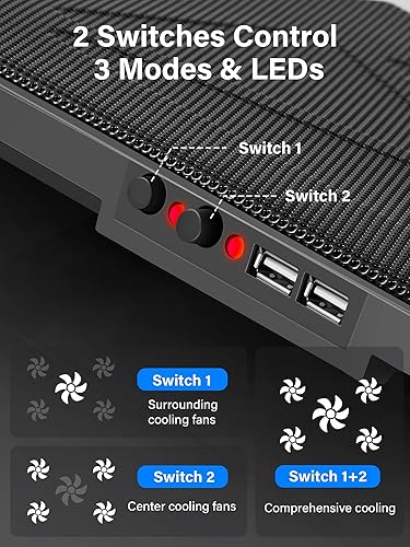 Miniatura 4 de Kootek Almohadilla de enfriamiento para laptop, enfriador de laptop con 5 ventiladores silenciosos para computadora de 12 a 17 pulgadas, ventilador