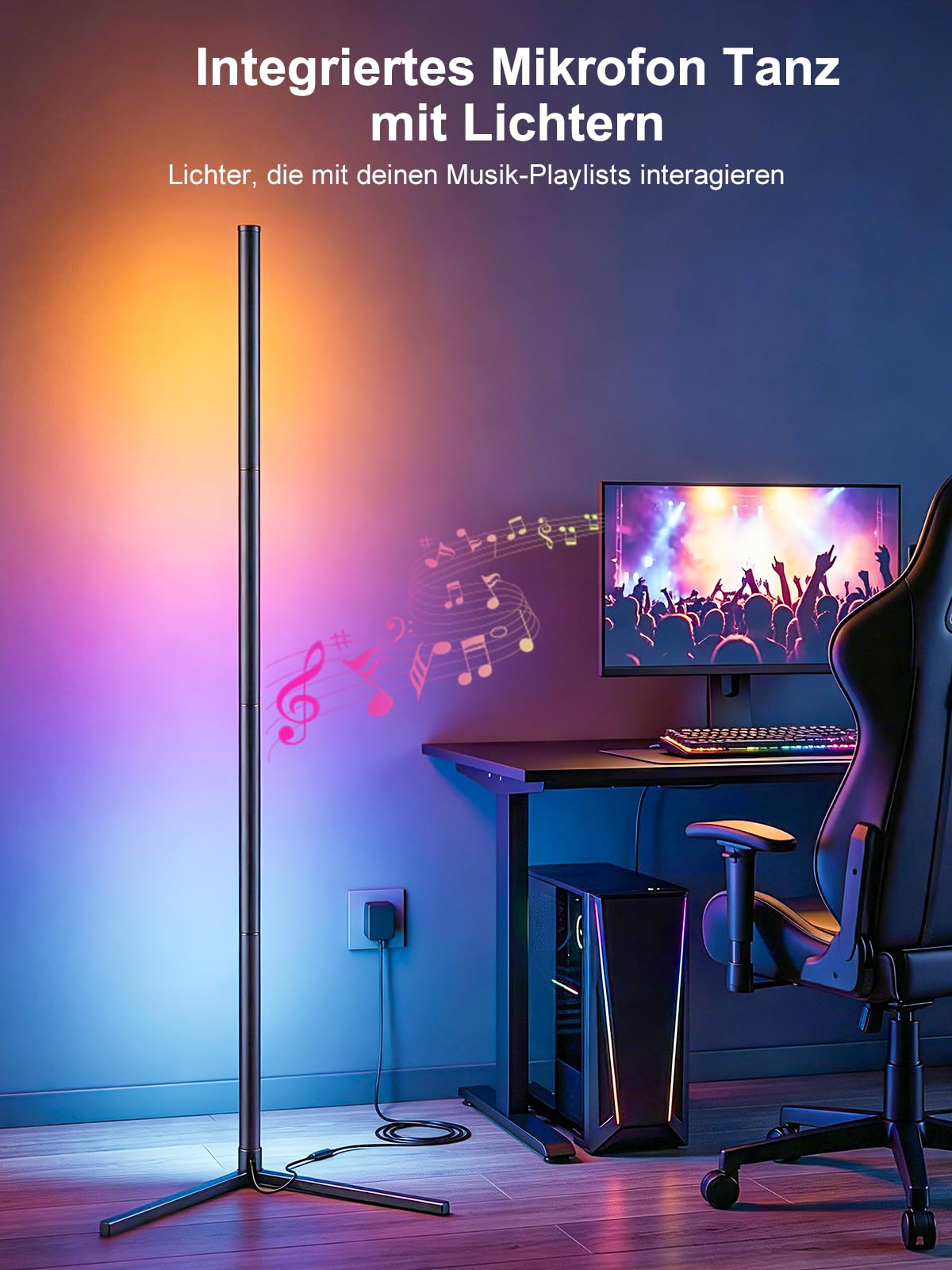 riyo 2400LM LED Stehlampe Wohnzimmer Dimmbar, 146cm RGBIC Ecklampe mit 168 LEDs, 16 Mio. Farben & 300+ Modi, Musik Sync, Smart Floor Lamp mit Fernbedienung & APP für Schlafzimmer Gaming Deko Schwarz