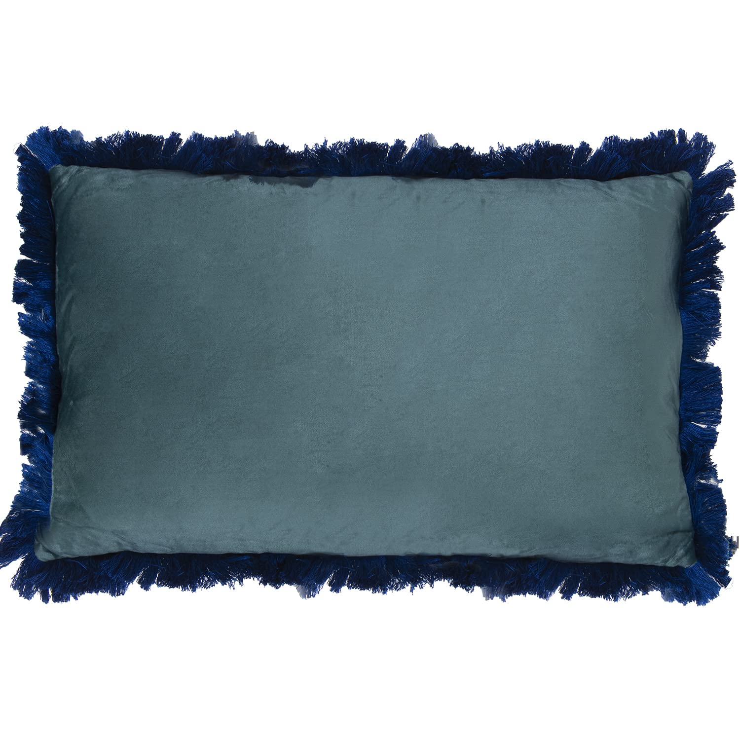 Coussin rectangulaire velours bleu double face aux finitions haute couture