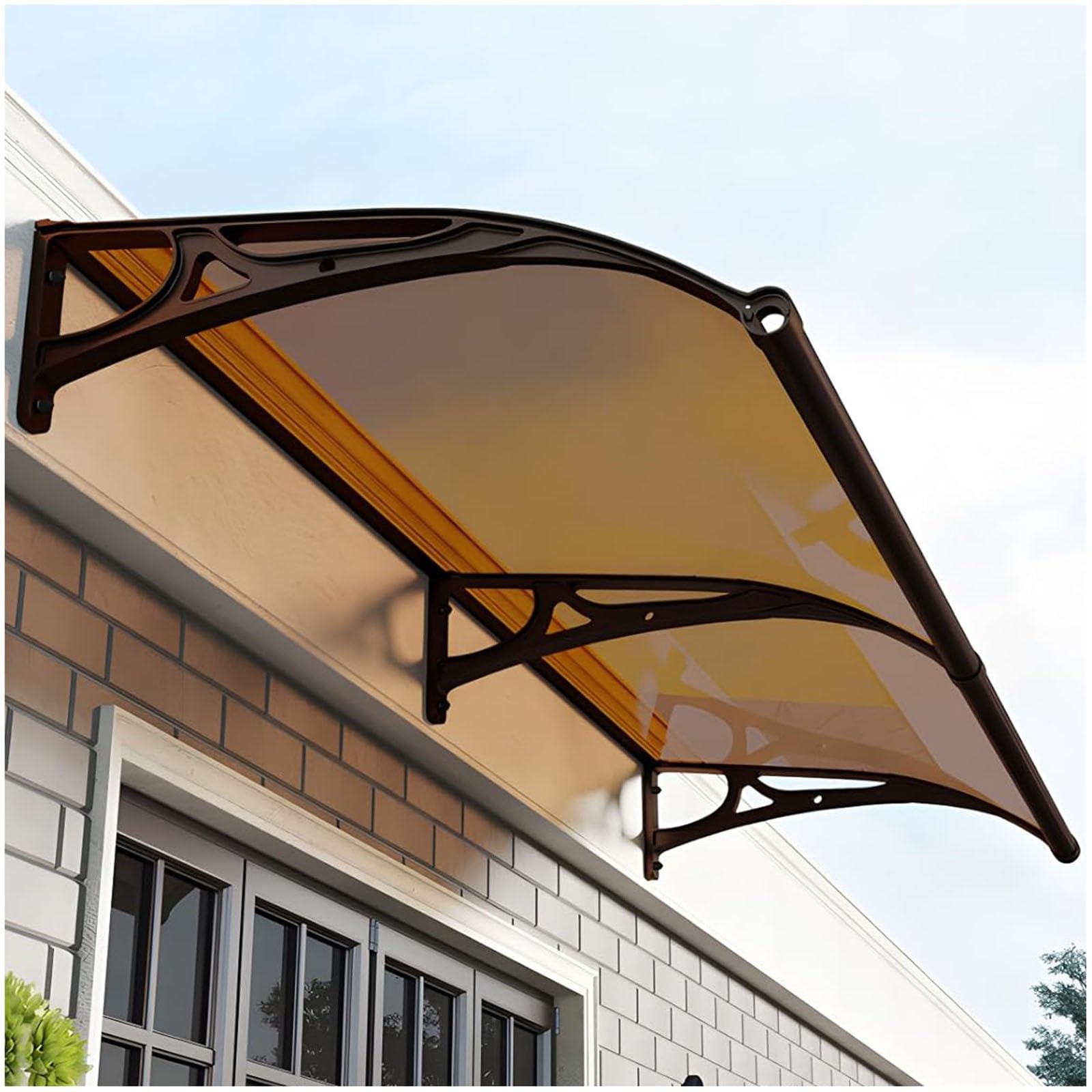LWJSOCP Modern 27.5"x59" Brown Polycarbonate Door Canopy with Black Aluminum Bracket - Stylish Patio Aw for Rain & Sun Protection Perfect Outdoor Shelter for Deck & Porch.