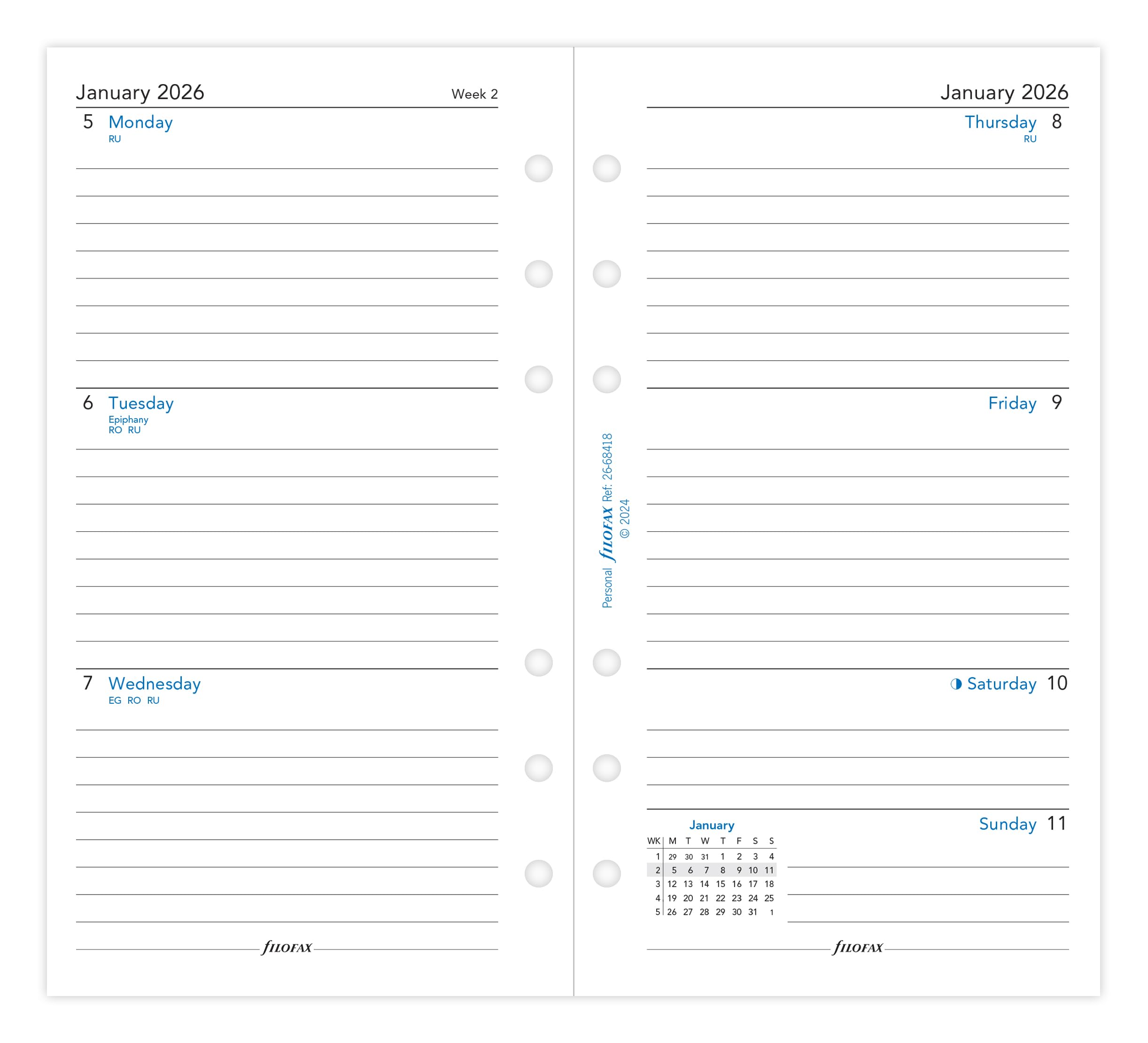 Filofax Personal week on two pages English lined 2026 diary 26-68418, White, 95 x 171 - Image 2