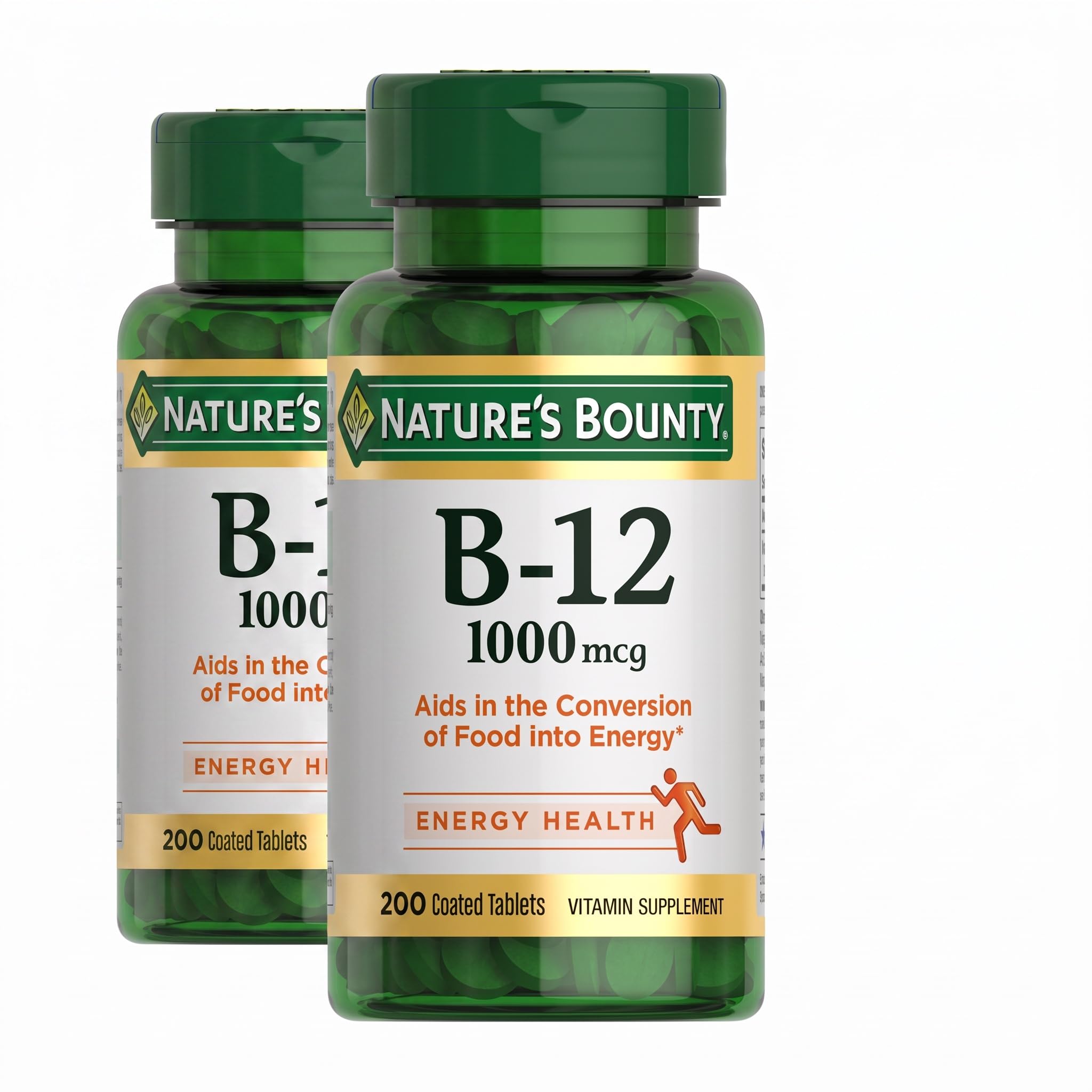 Nature's Bounty Vitamin B12 1000 mcg Supplements, Supports Energy Metabolism, 200 Ct (Pack of 2) 200 Count (Pack of 2)