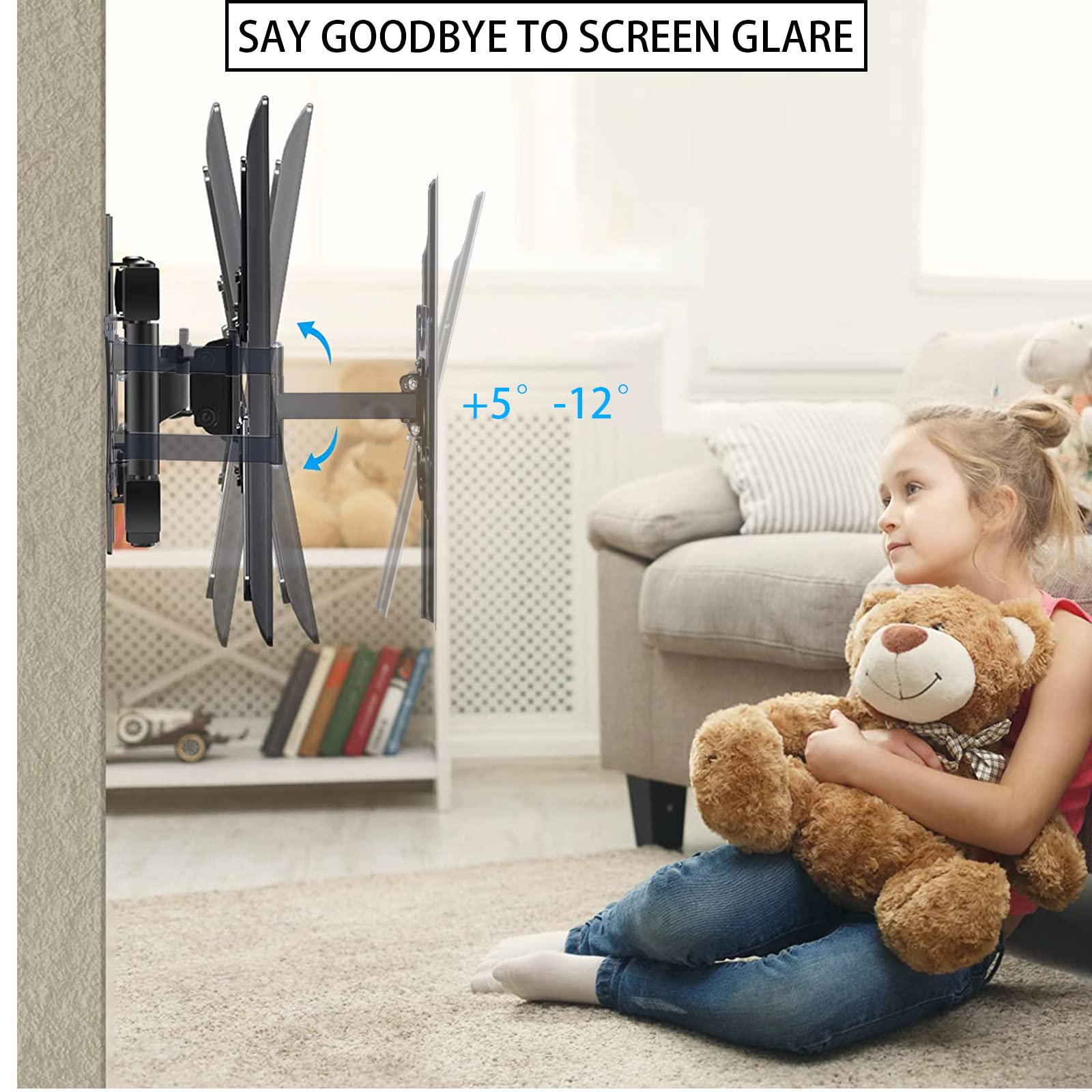 Support Mural TV, Support Mural TV pivotant et inclinable pour la Plupart des tvs ou moniteurs 17-55 Pouces avec VESA 400x400mm jusqu'à 45KG (17)