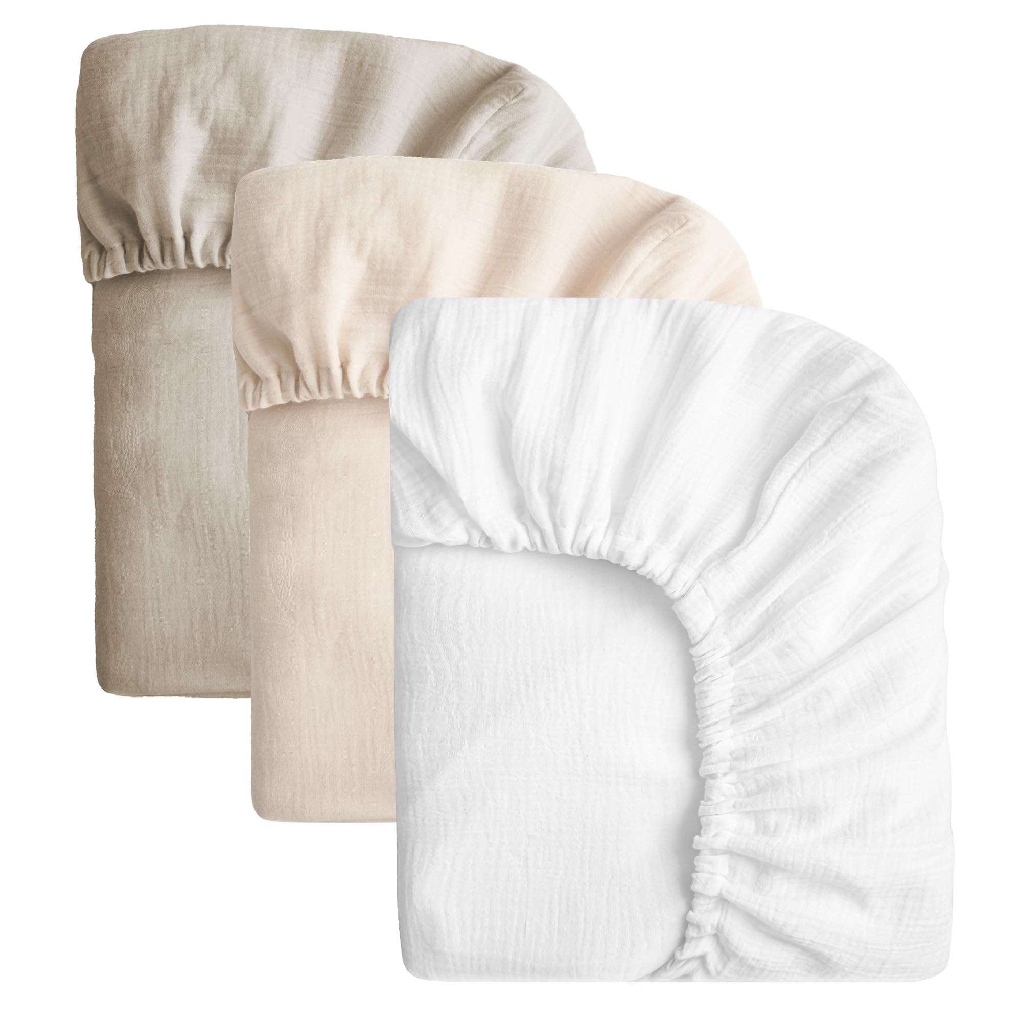 SOULFUL Muslin Crib Sheets for Boys Girls, 2 Pack Soft and Breathable Cotton Fitted Crib Sheets for Standard Crib Mattress (28"x 52", White &amp; Beige &amp; Light Tan)
