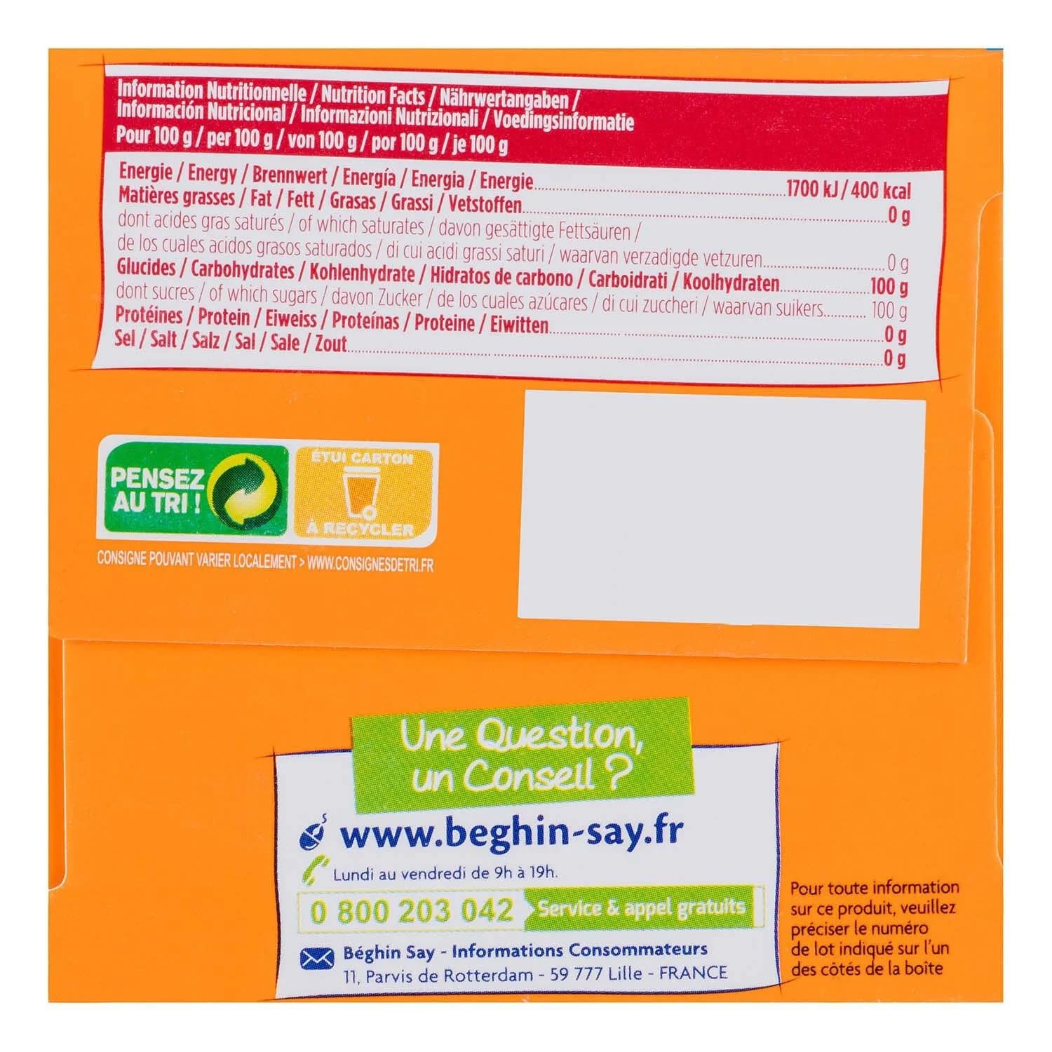 La Parrucche Zucchero, in pezzi puri, canna Beghin Say 750 g, confezione da 4, venduto in confezione