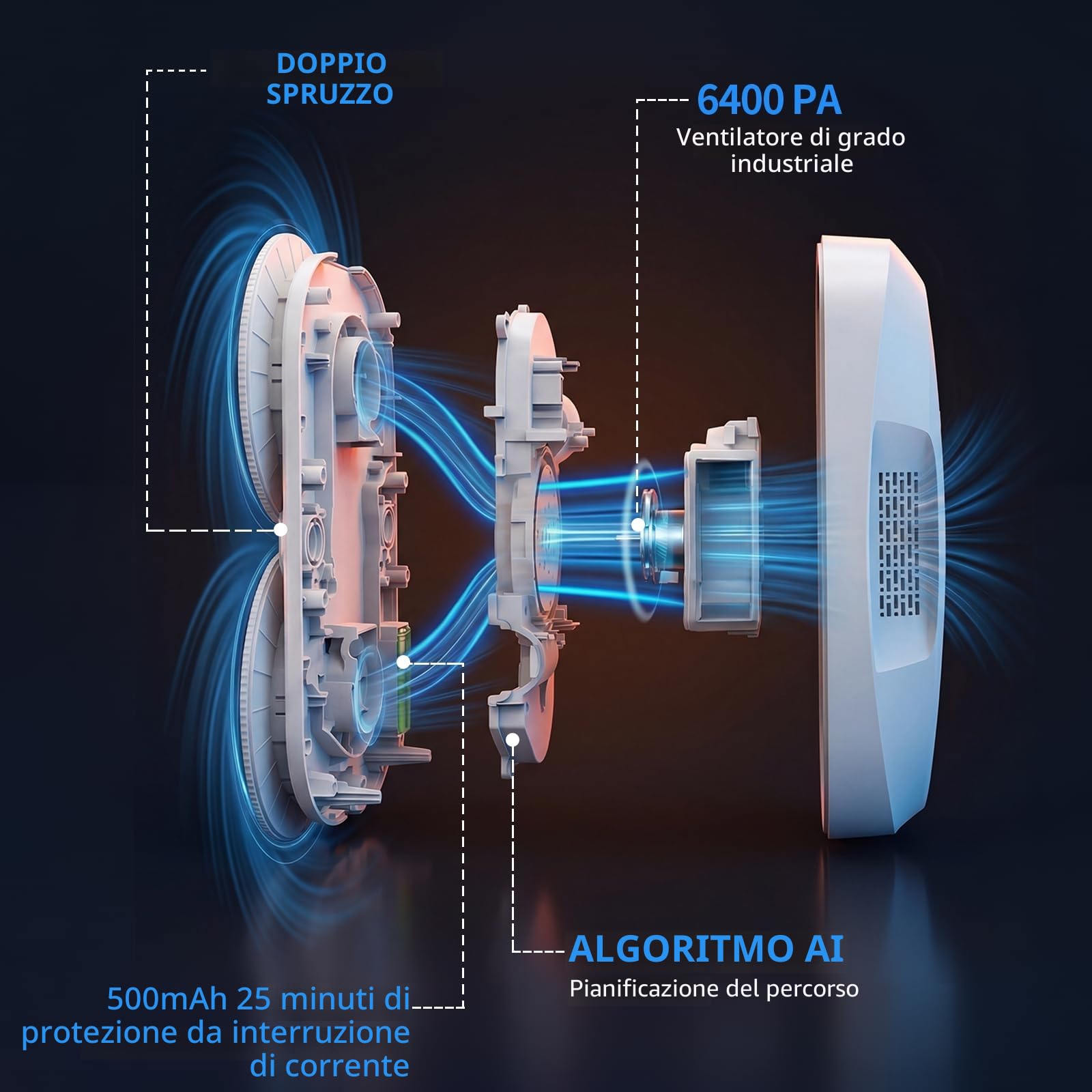 Tosima W5 Robot Lavavetri Finestre, Robot Pulisci Vetri con Doppio Spray, Telecomando, Lavavetri Automatico Sicurezza Tripla per Superfici Lisce Interni/Esterni(8 Panni)