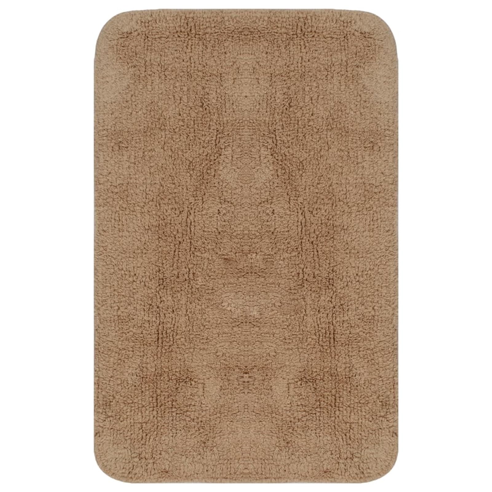 Badematten-Set 3-TLG. Stoff Beige Teppich rutschfest Badvorleger Waschbar