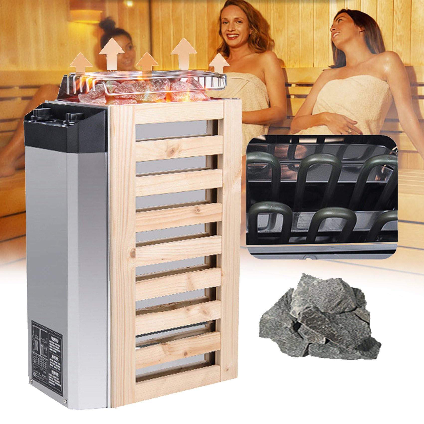 Riscaldatore Elettrico Per Sauna (Spazio Applicabile: 2-4 M³), ​​Stufa Riscaldante Per Bagno Turco Secco Da 3 Kw/3,6 Kw Con Regolatore Interno, Per Casa/Hotel/Sauna/Spa, Timer: 0-180 Min,3KW