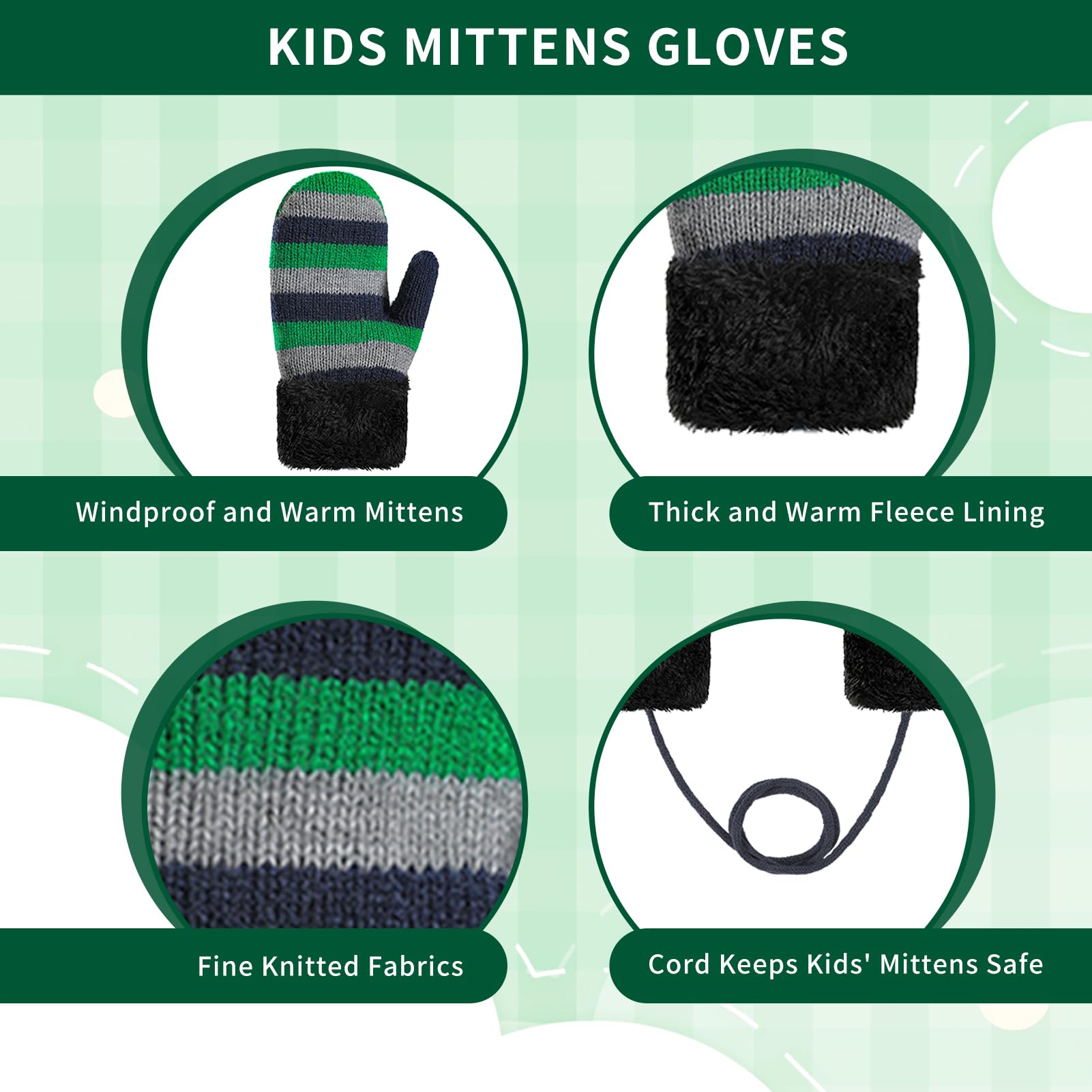 Ensemble Bonnet Écharpe Gants pour Enfant 3-8 Ans Hiver Chaud Tricoté Chapeau avec Pompon Moufles Doux Polaire Épaisse Set pour Garçons Filles