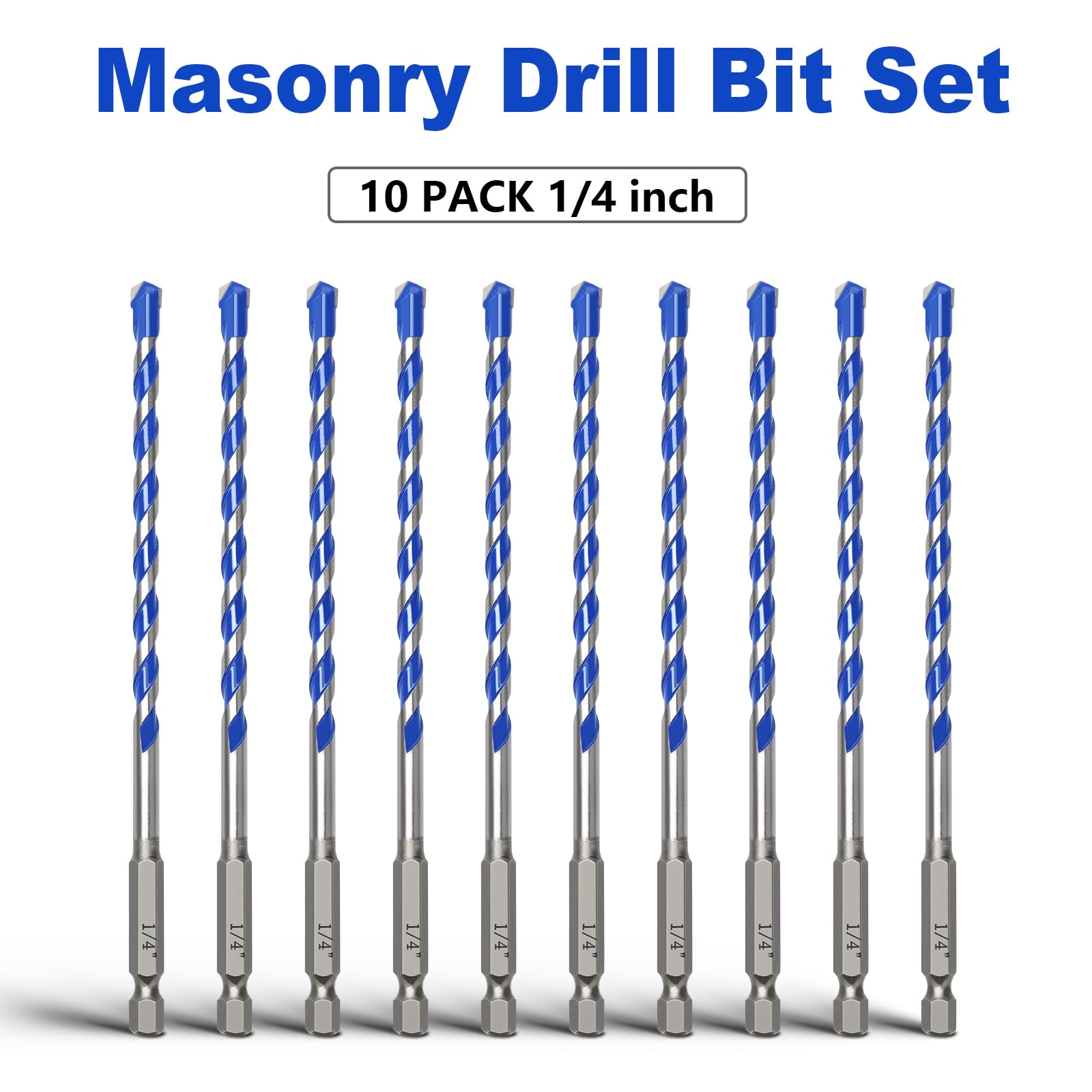 Juego de 10 brocas para hormigón de 1/4 pulgadas, juego de brocas de mampostería con vástago hexagonal, brocas de punta de carburo para hormigón, cemento, azulejos, ladrillo, plástico y cerámica (10