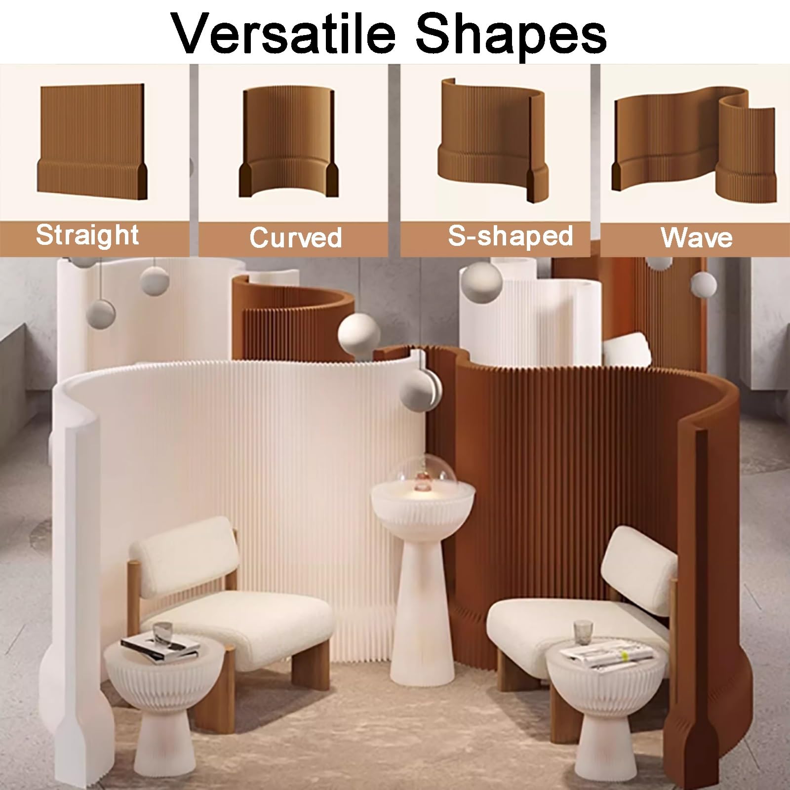 Cloison de séparation pliable en papier, écran d'intimité portable, cloison murale temporaire moderne, 1,1 m de haut pour la maison, le bureau et une utilisation commerciale