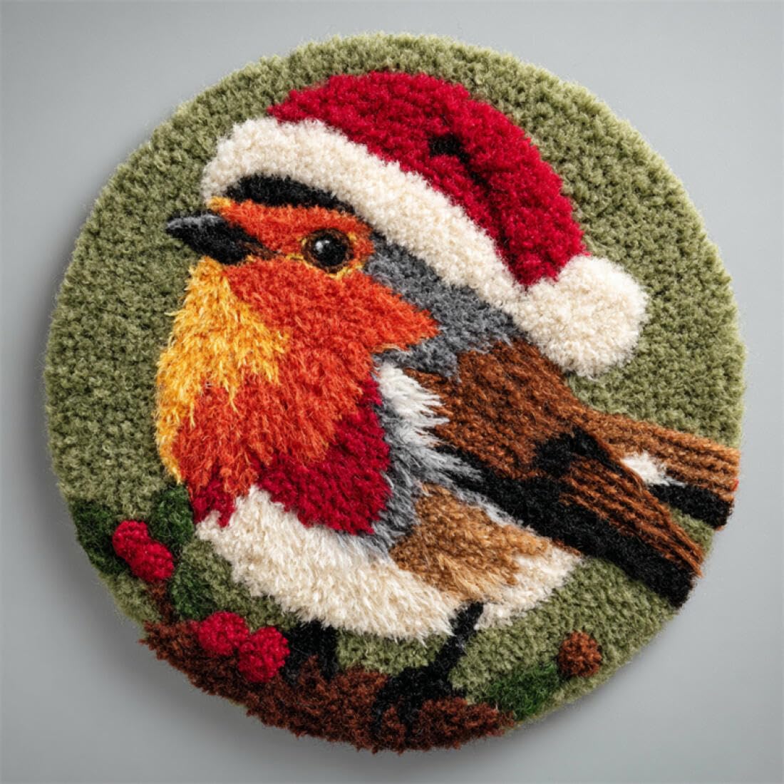 Rqwybcaxn DIY Latch Hook Rug Kit for Beginners Animal Crochet Starter Kit ‌Cartoon Robin 60x60cm Round Washable Area Rug Bedroom Wall Hanging