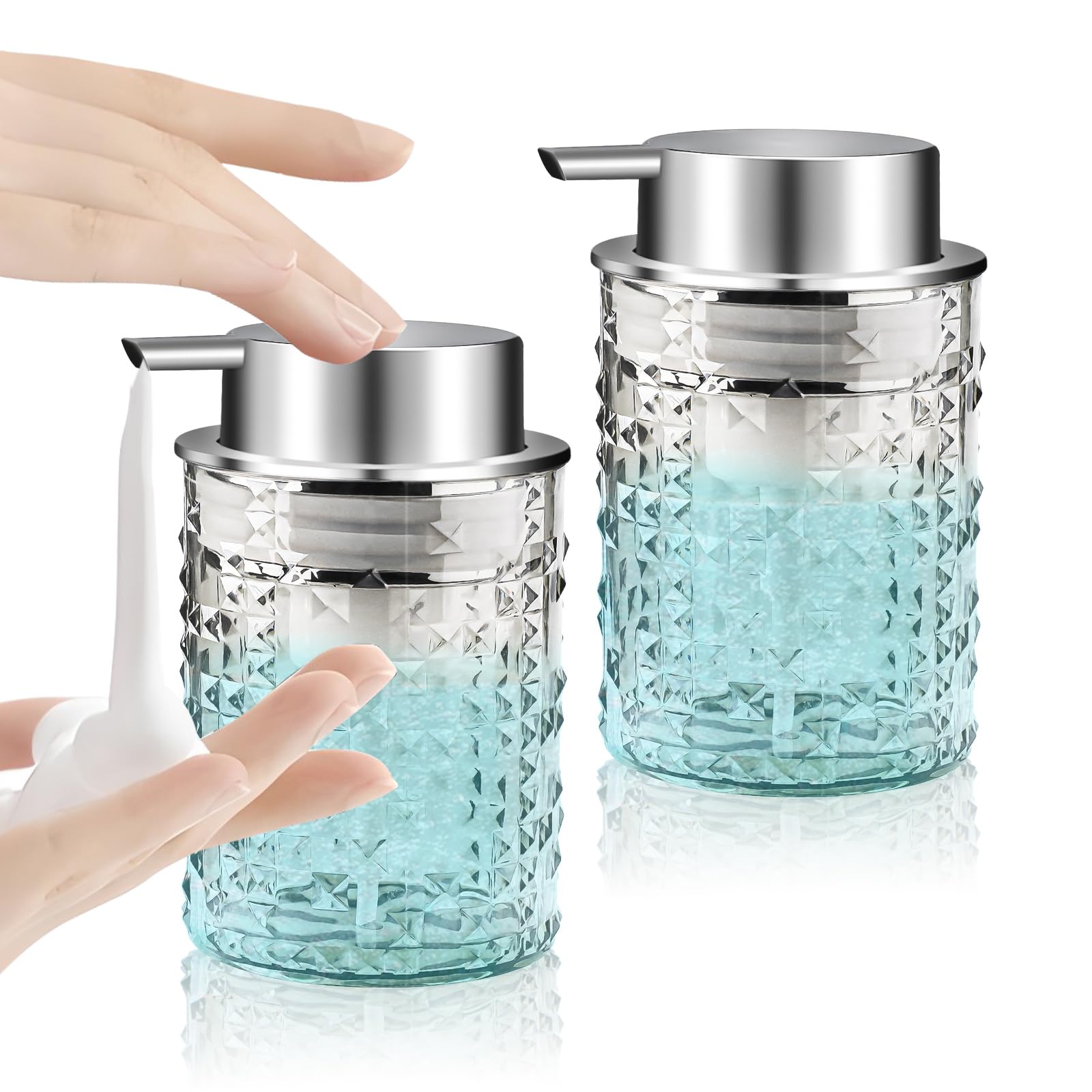 RETON 2 dispensadores de jabón espumoso, dispensador de jabón de espuma de plástico transparente de 300 ml con bomba, dispensadores de lavado de manos recargables para baño, cocina y encimera