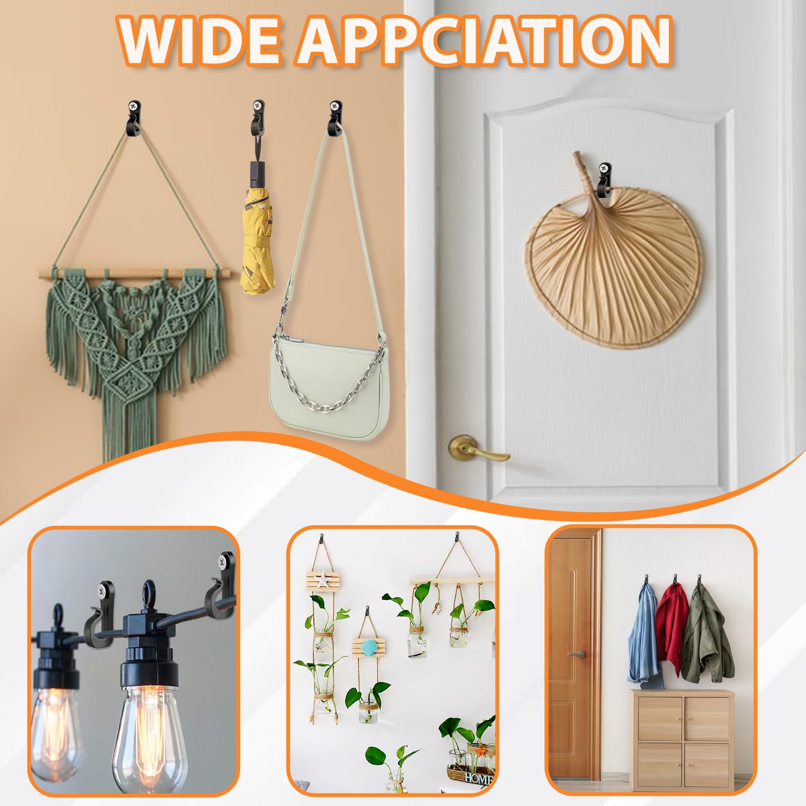 BNPHSIN 50 Pack Screw-in Hooks for Outdoor String Lights Clips Q-Hanger Hooks Heavy Duty Cable Clip Hook for Hanging String Lights Plants Indoor and Garage New Year Party - Image 3