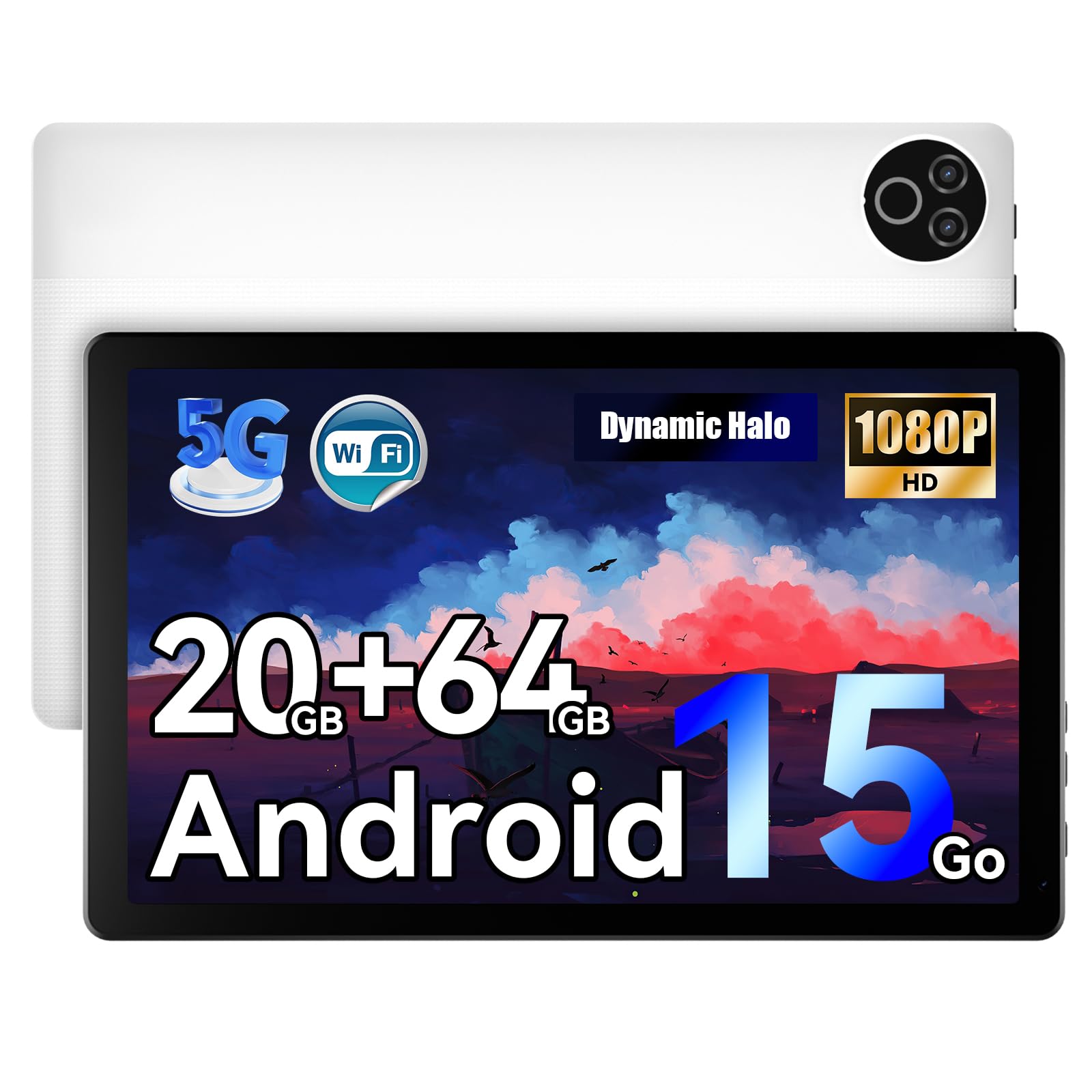 Android 15 Tablet 10 Zoll – 20GB RAM 64GB ROM bis 1TB TF, 800×1280 IPS, Dual Kamera 2MP+5MP, WiFi6+BT5.4, 5000mAh Akku, Typ-C, OMS, Weiß